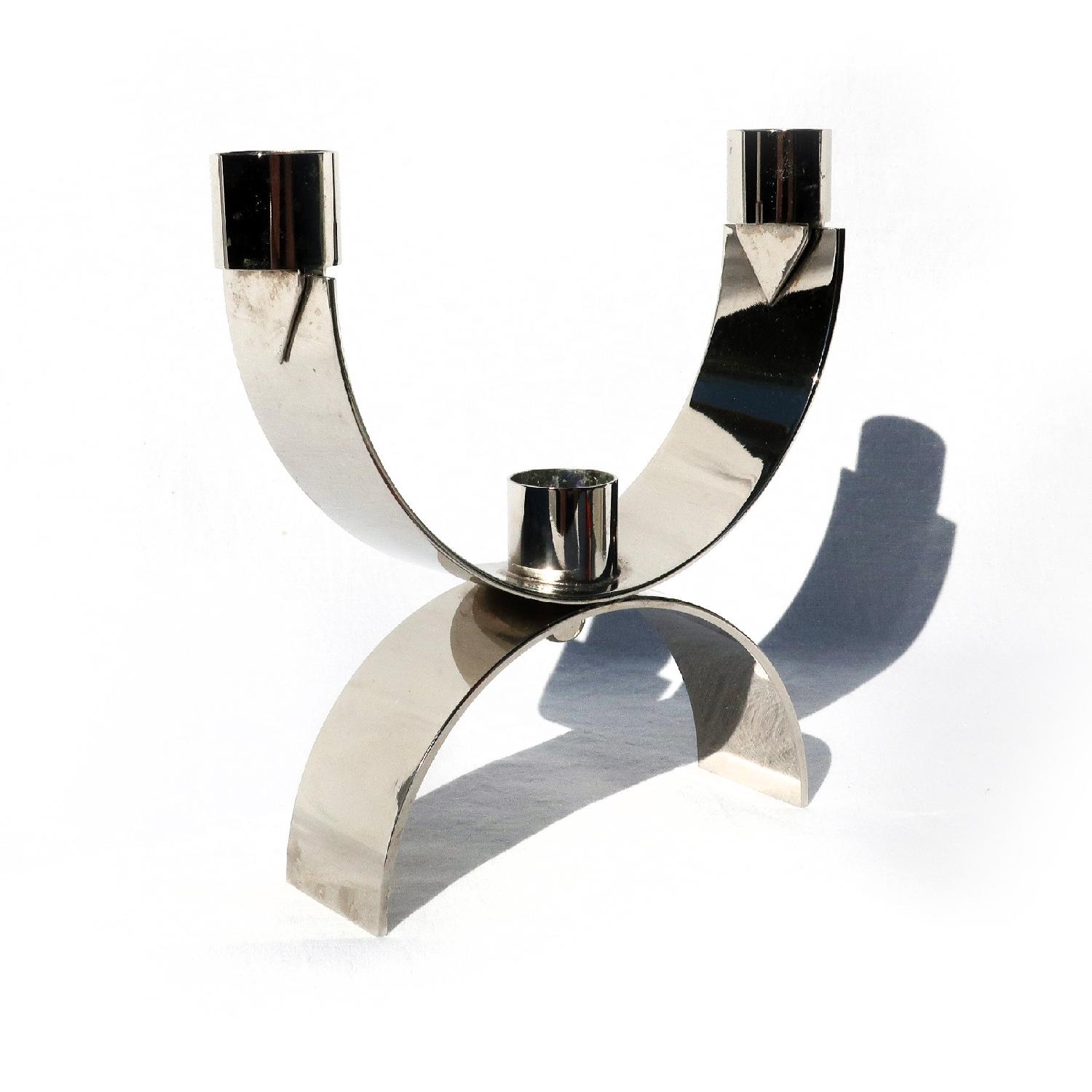 Italian Modern Chrome Candle Holder - image-1