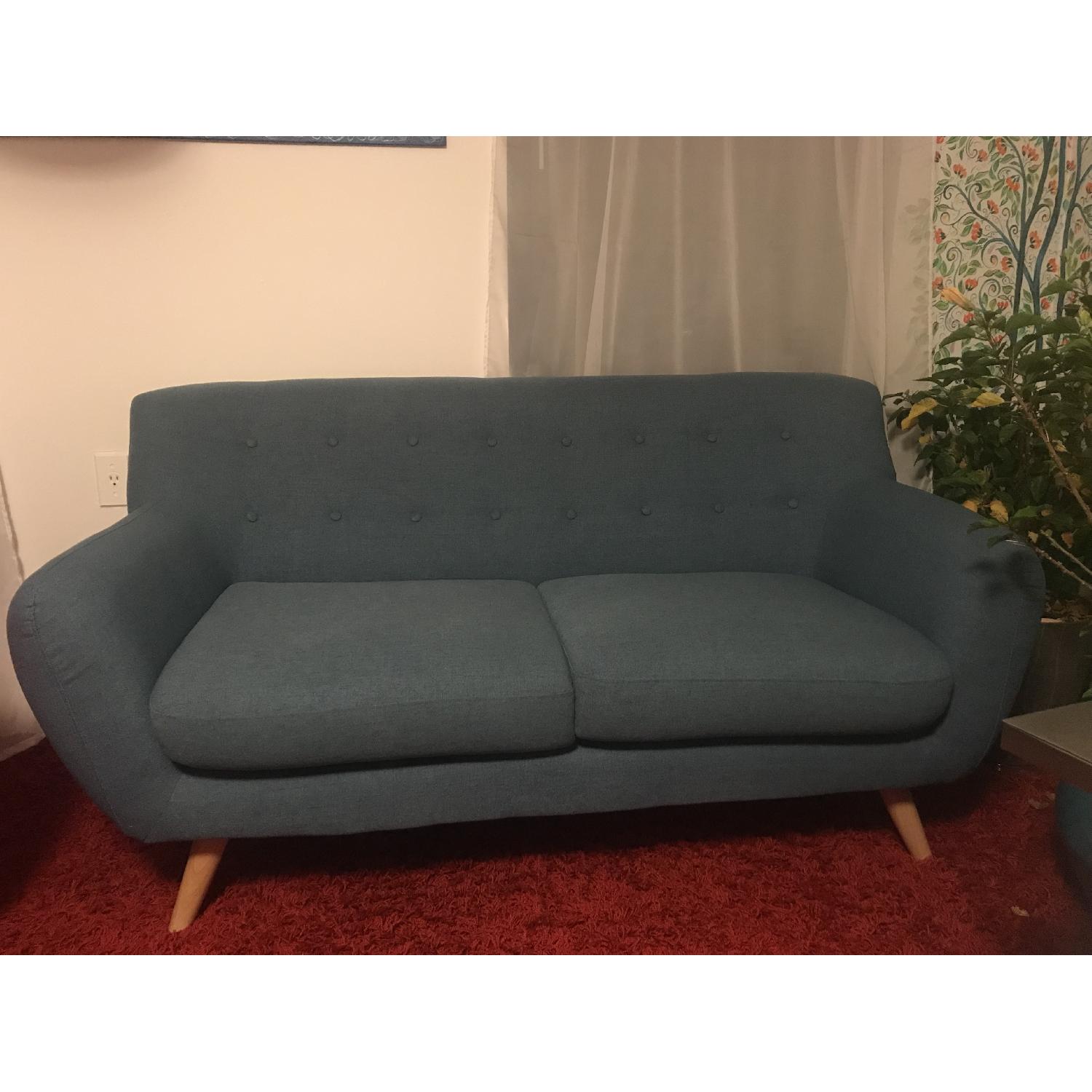 Divano Roma Mid-Century Modern Tufted Linen Loveseat - image-1