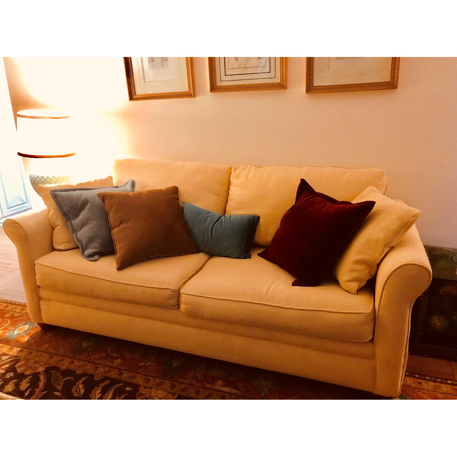 Ashley Pale Yellow Linen Weave Sleeper Sofa - image-1