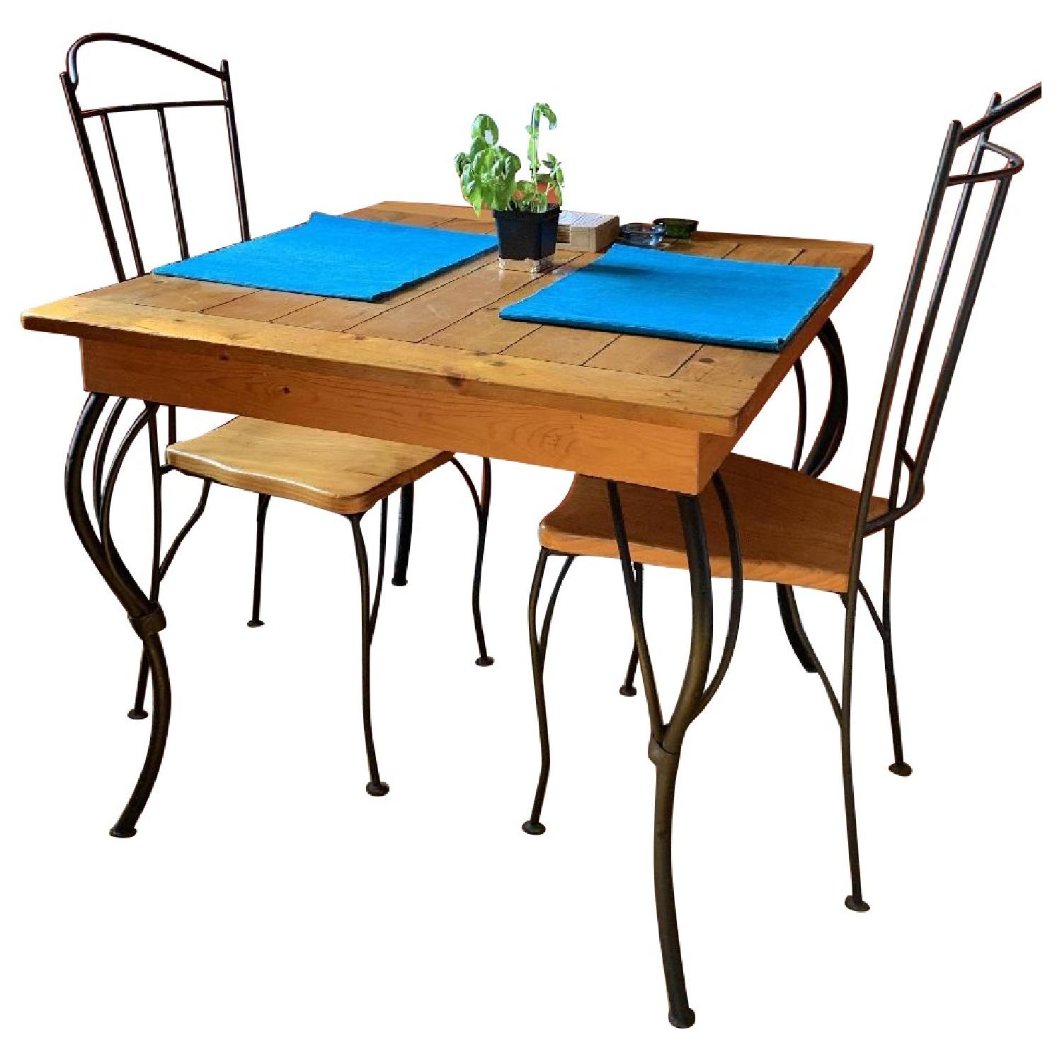 Wood & Wrought Iron Dining Table w/ 2 Chairs AptDeco