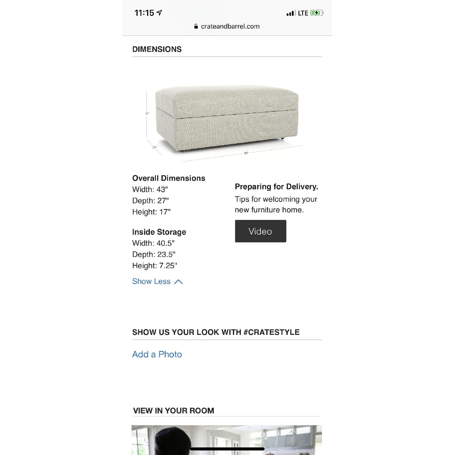 Crate & Barrel Lounge II Sofa & Storage Ottoman - image-5