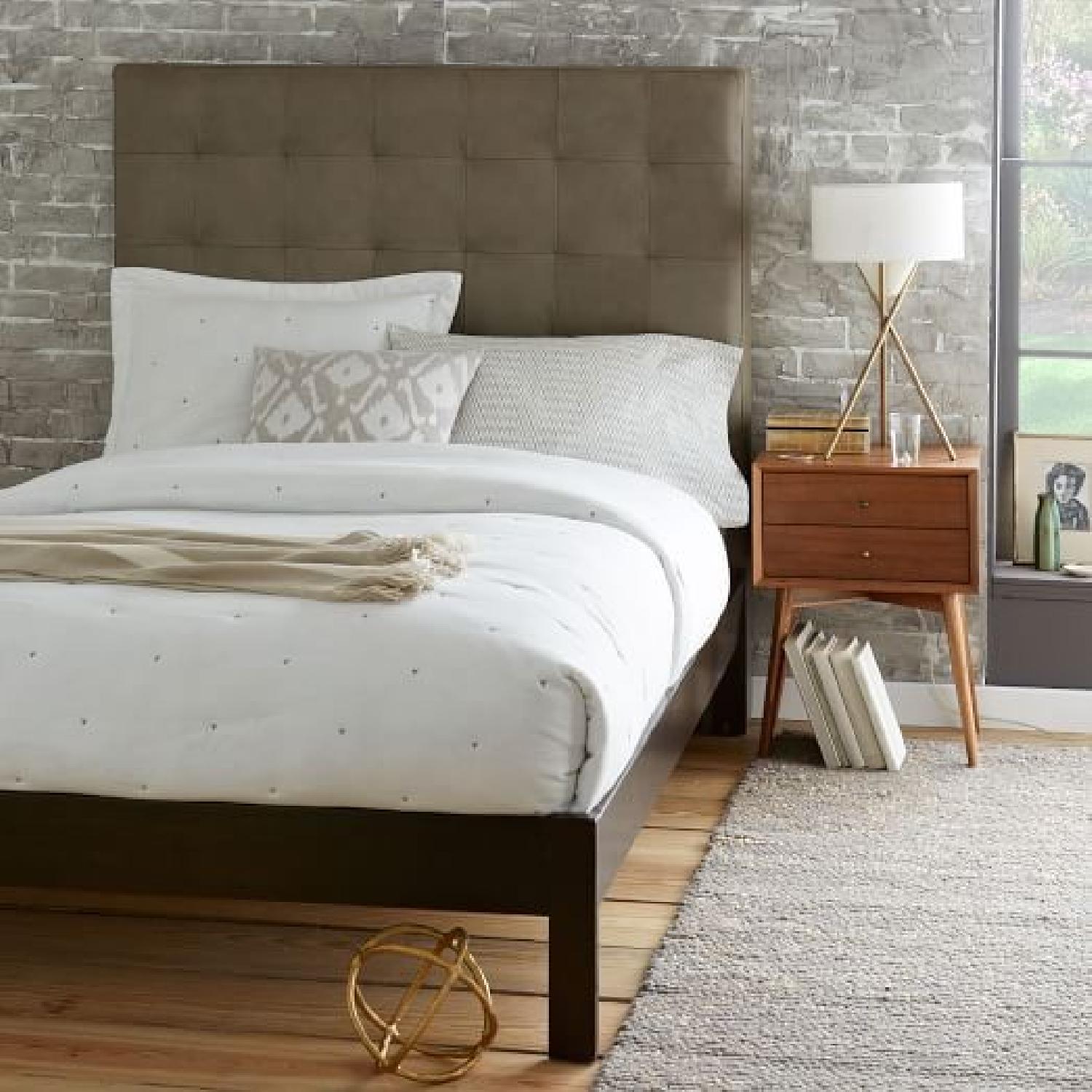 West Elm High Grid-Tufted Queen Headboard in Gray Leather - image-1
