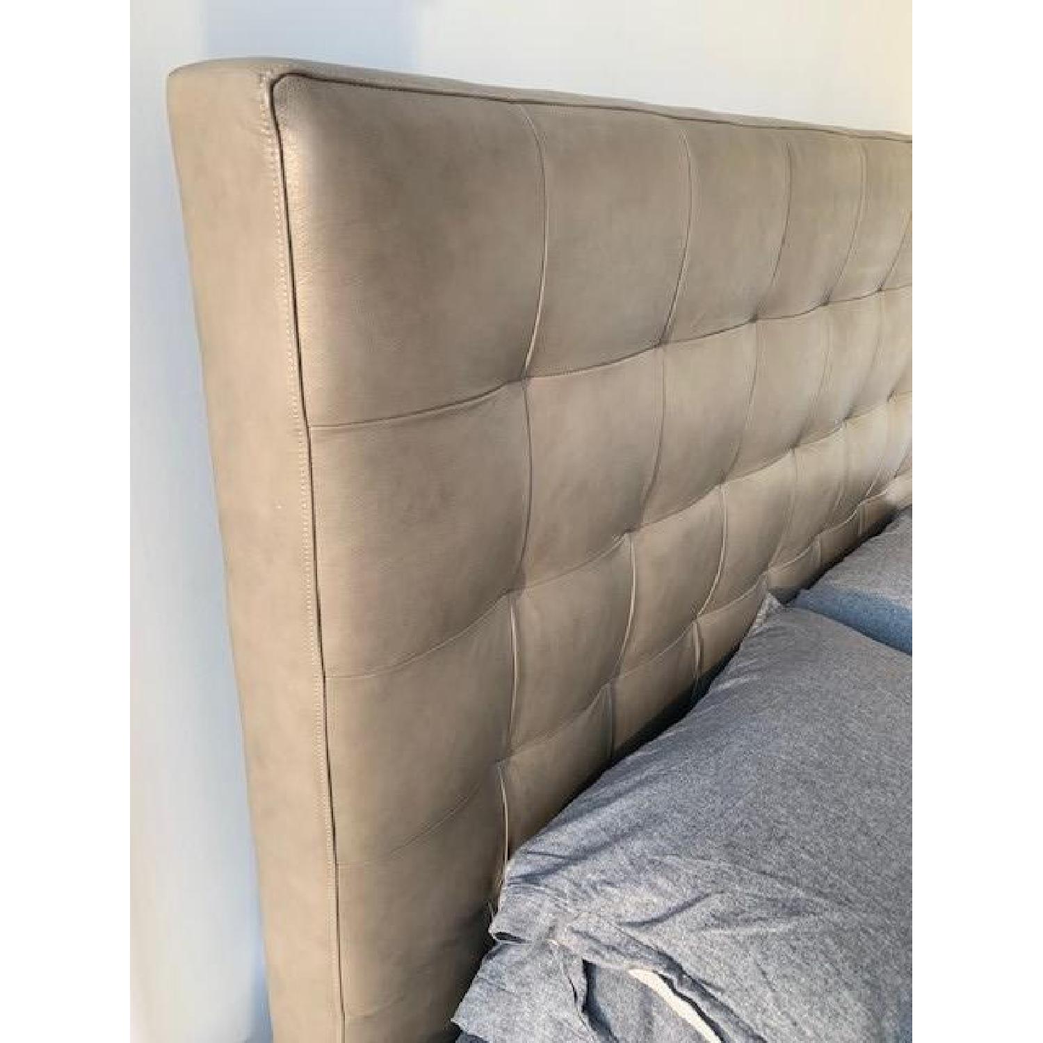 West Elm High Grid-Tufted Queen Headboard in Gray Leather - image-2