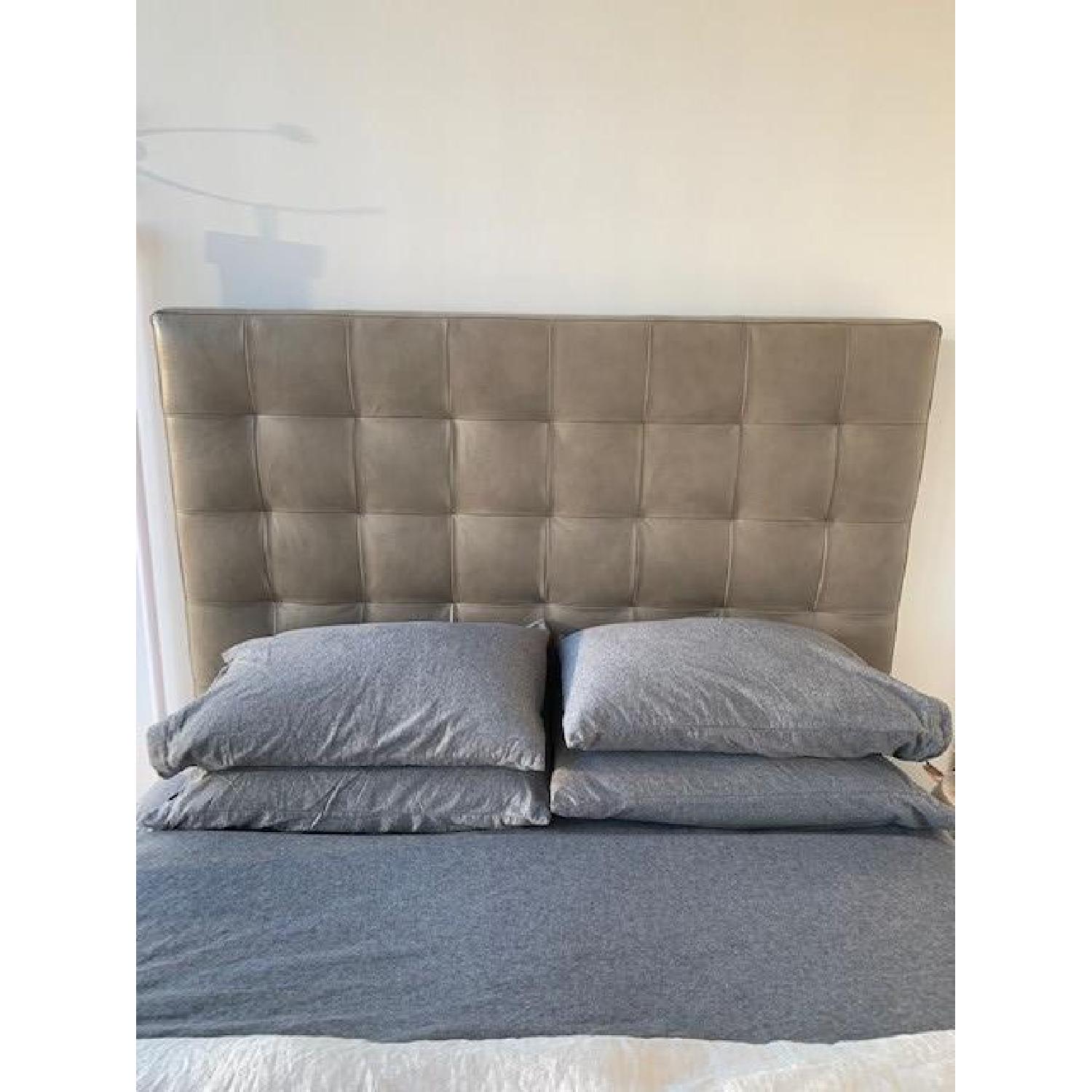 West Elm High Grid-Tufted Queen Headboard in Gray Leather - image-4