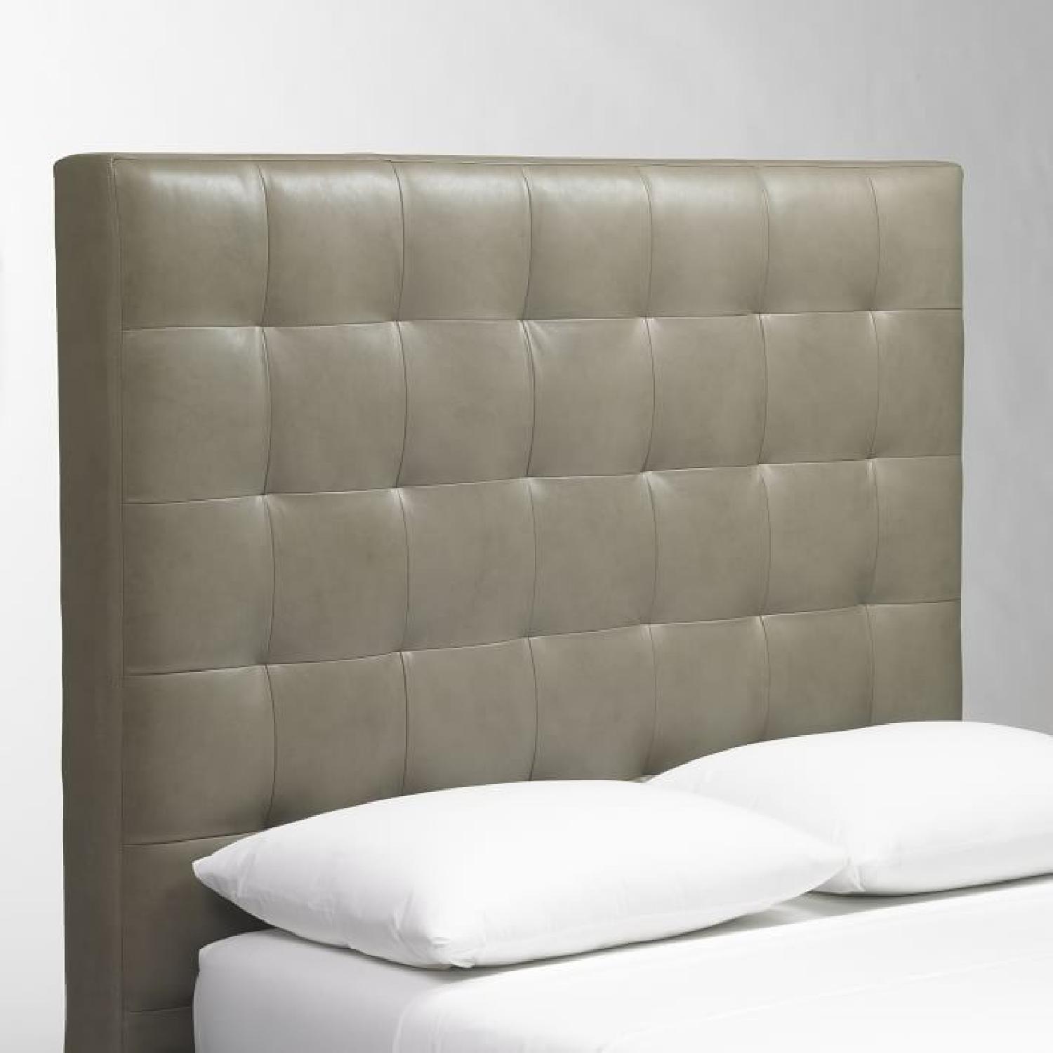West Elm High Grid-Tufted Queen Headboard in Gray Leather - image-9