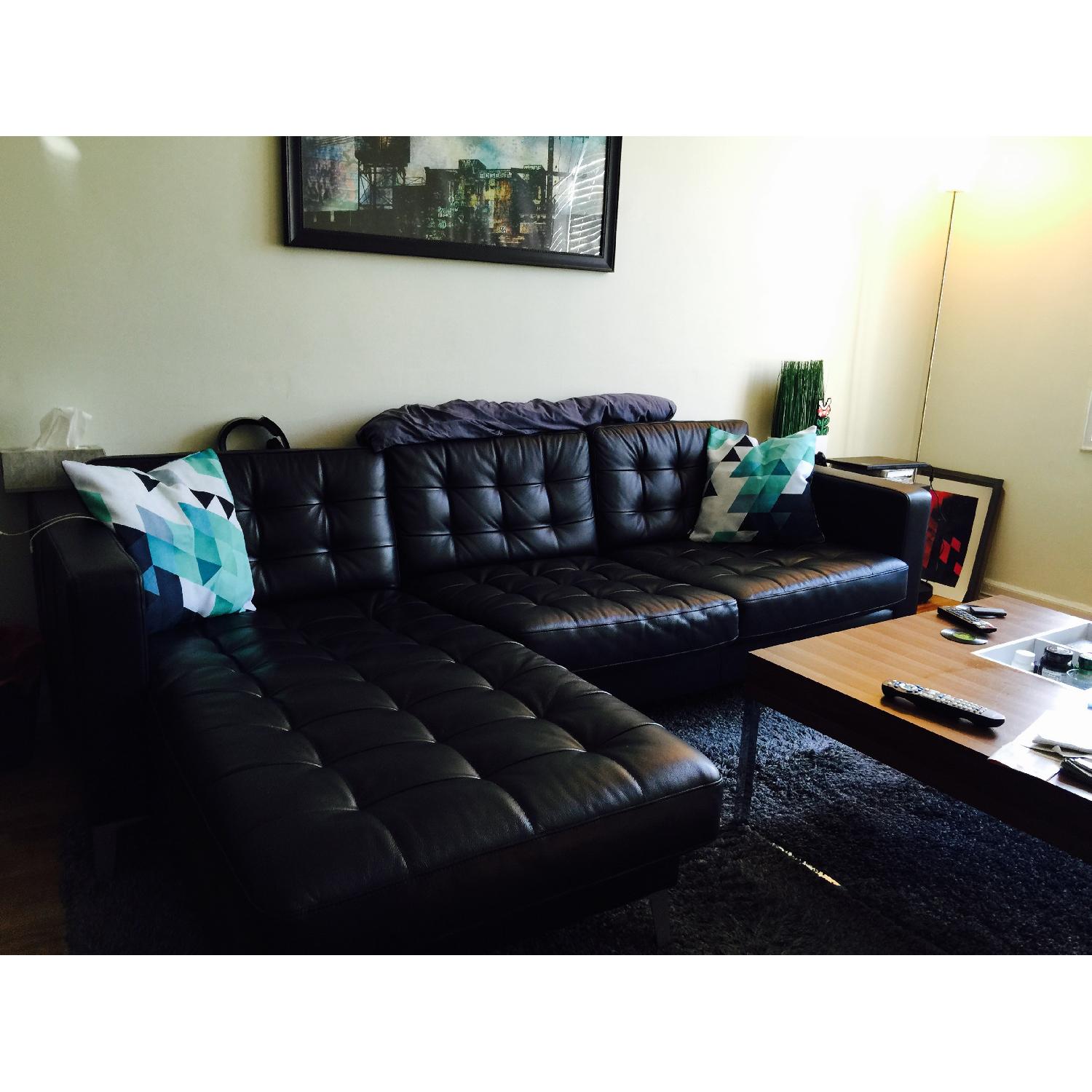 Ikea Karlstad Black Leather Sectional Sofa w/ Chaise - image-1