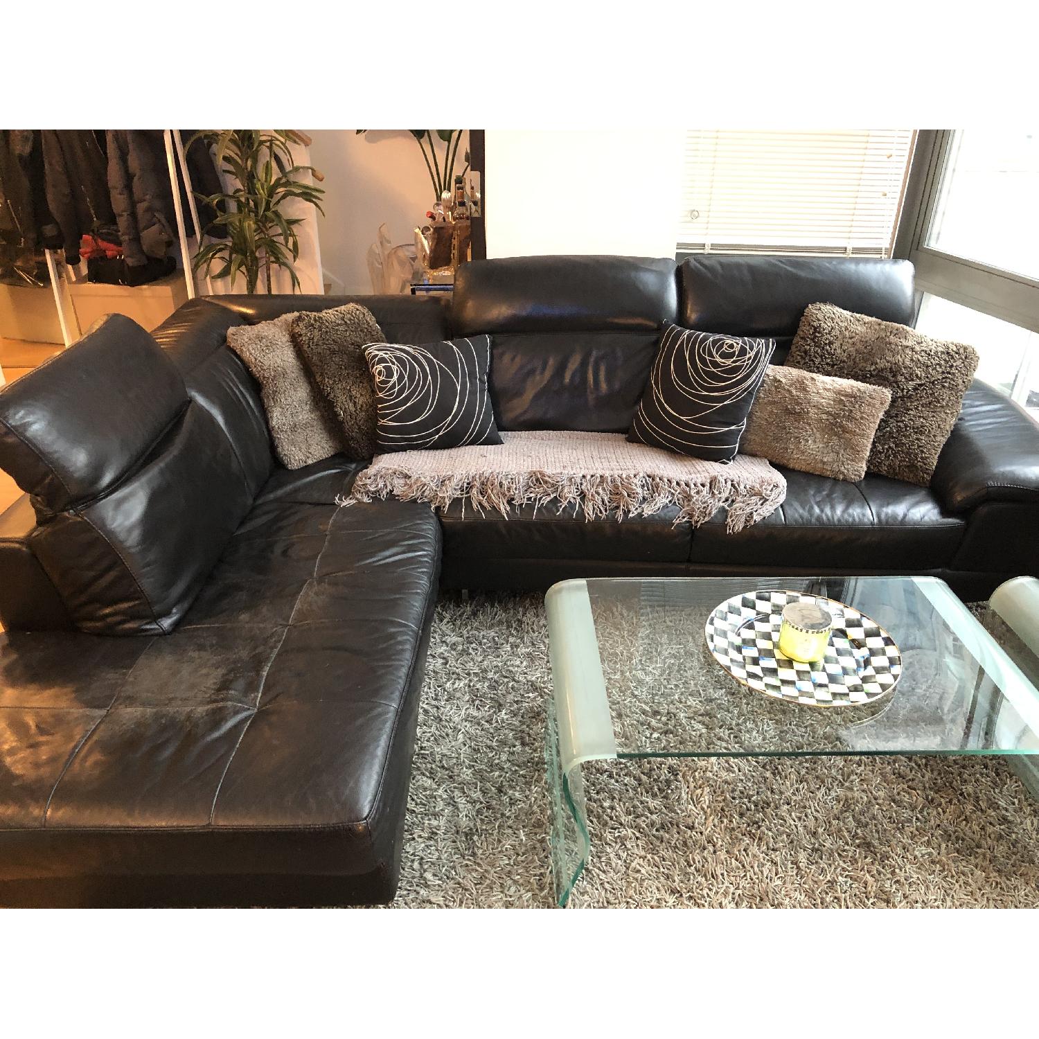 Black Leather L-Shaped Sectional Sofa - image-3