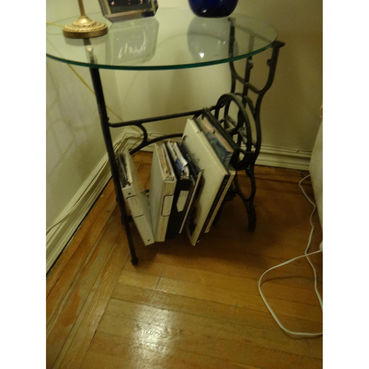 Vintage Wrought Iron Sewing Machine Stand w/ Glass Table Top - image-1