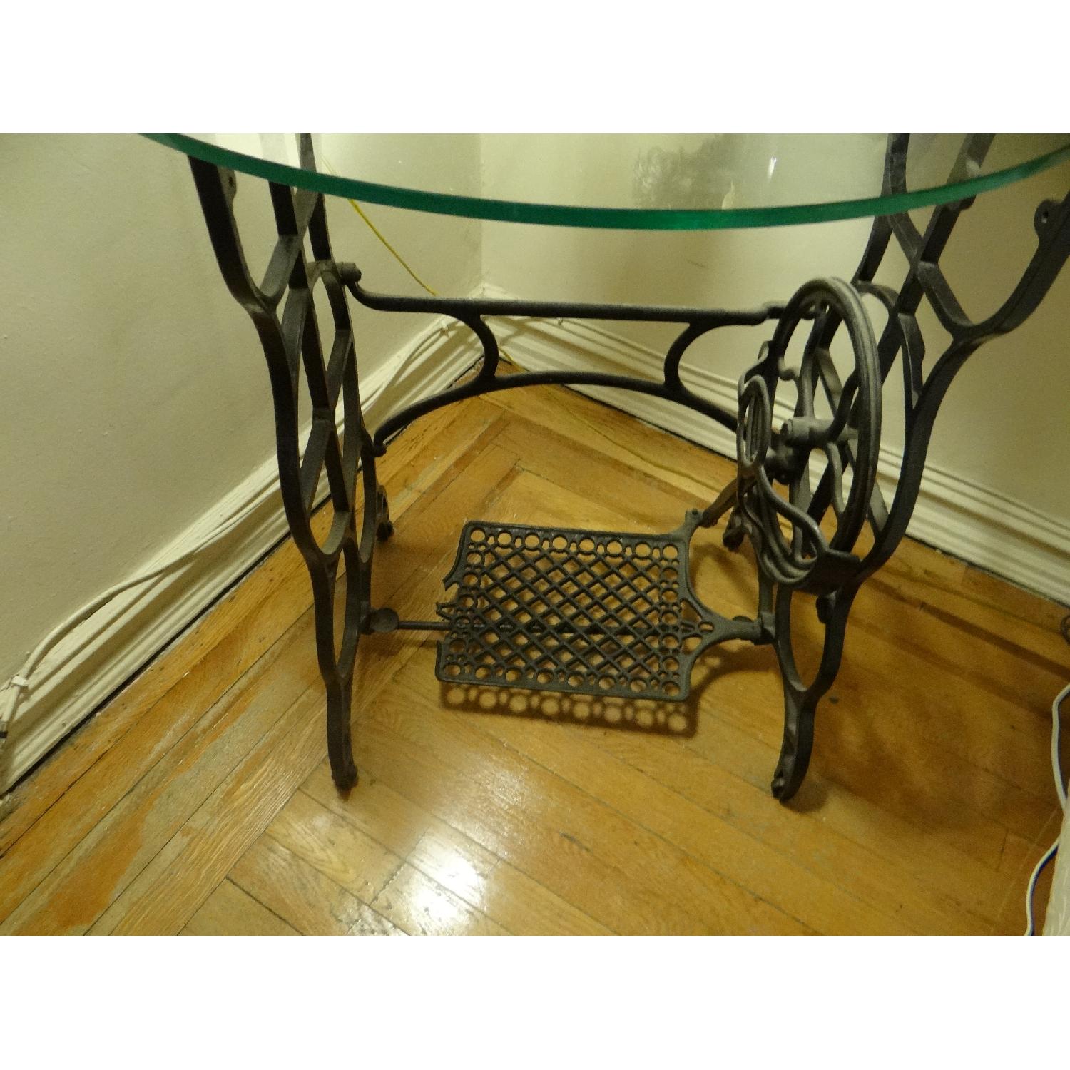 Vintage Wrought Iron Sewing Machine Stand w/ Glass Table Top - image-2