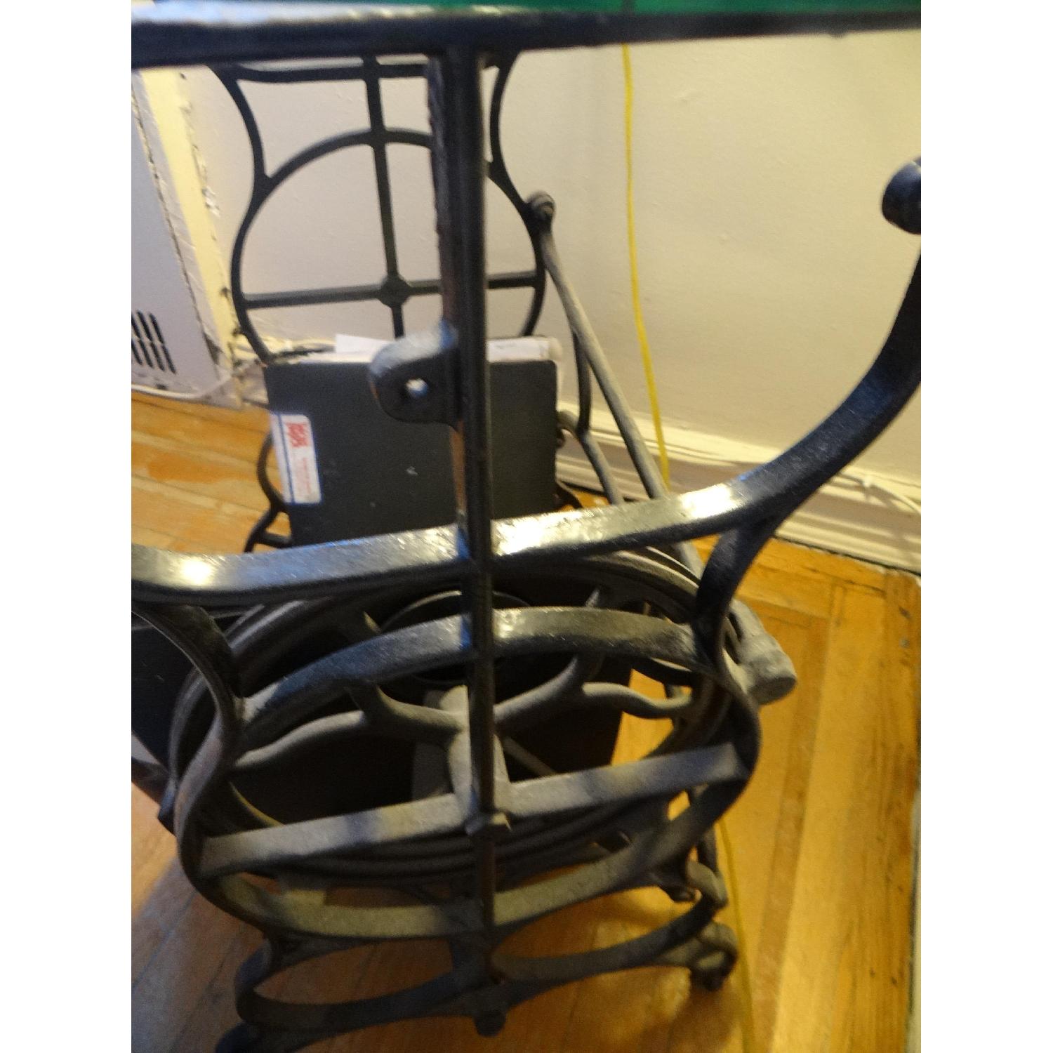 Vintage Wrought Iron Sewing Machine Stand w/ Glass Table Top - image-3