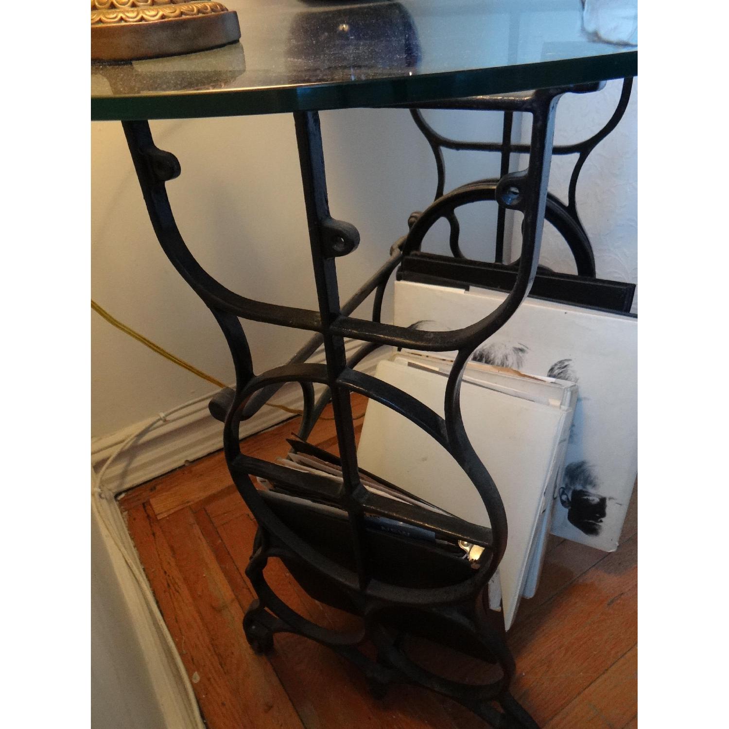 Vintage Wrought Iron Sewing Machine Stand w/ Glass Table Top - image-4