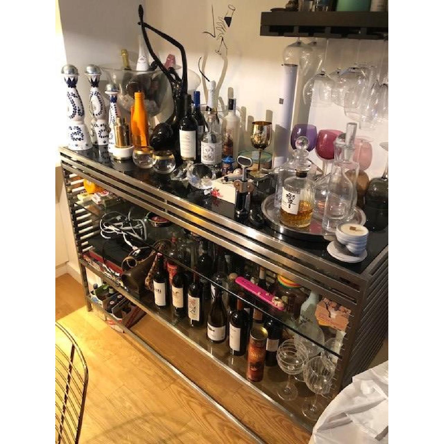 Stainless Steel w/ Black Glass Bar Cabinet - image-1