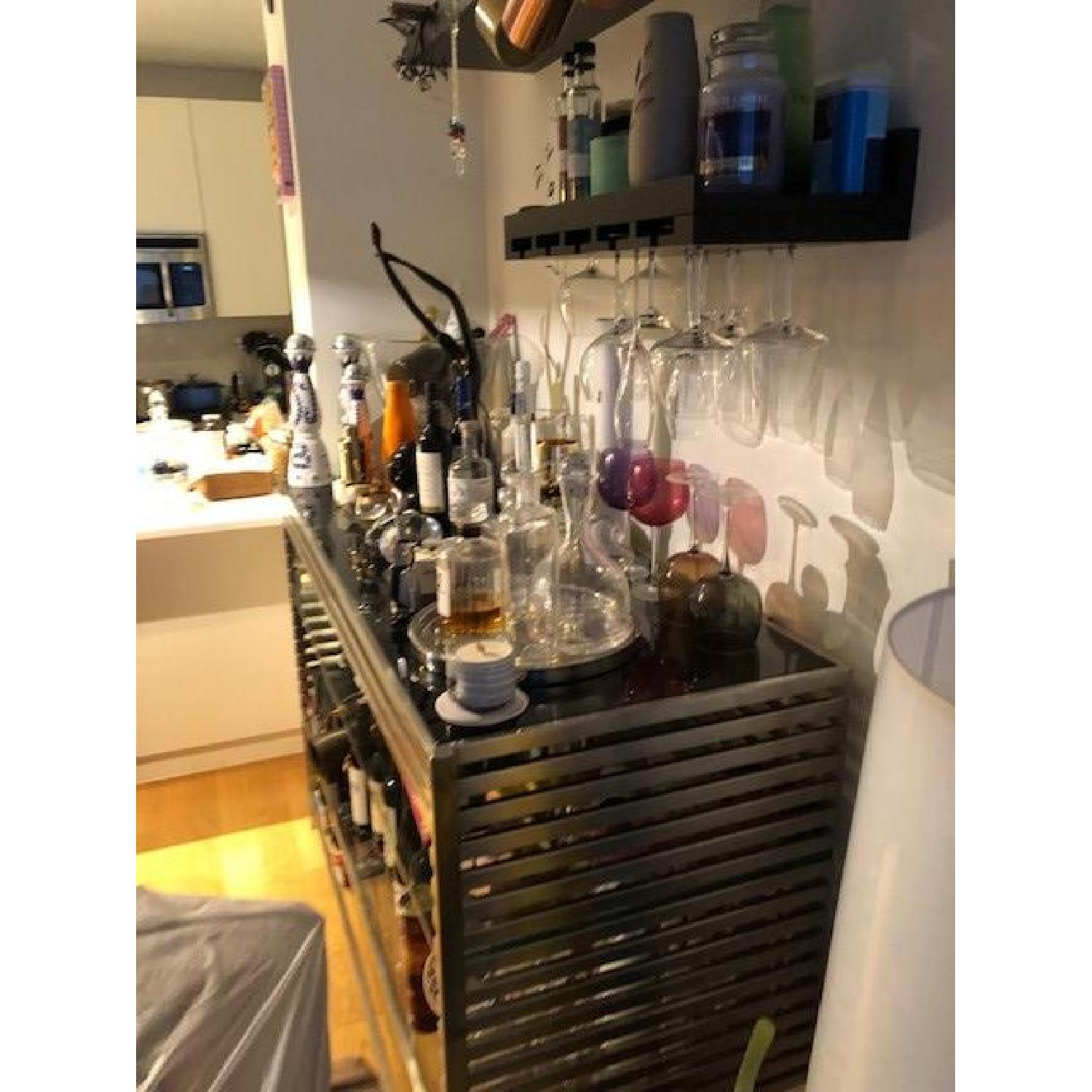 Stainless Steel w/ Black Glass Bar Cabinet - image-2