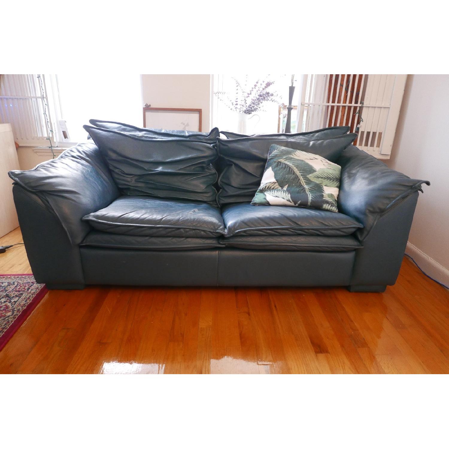 Modern Style Green Leather Sofa - image-1