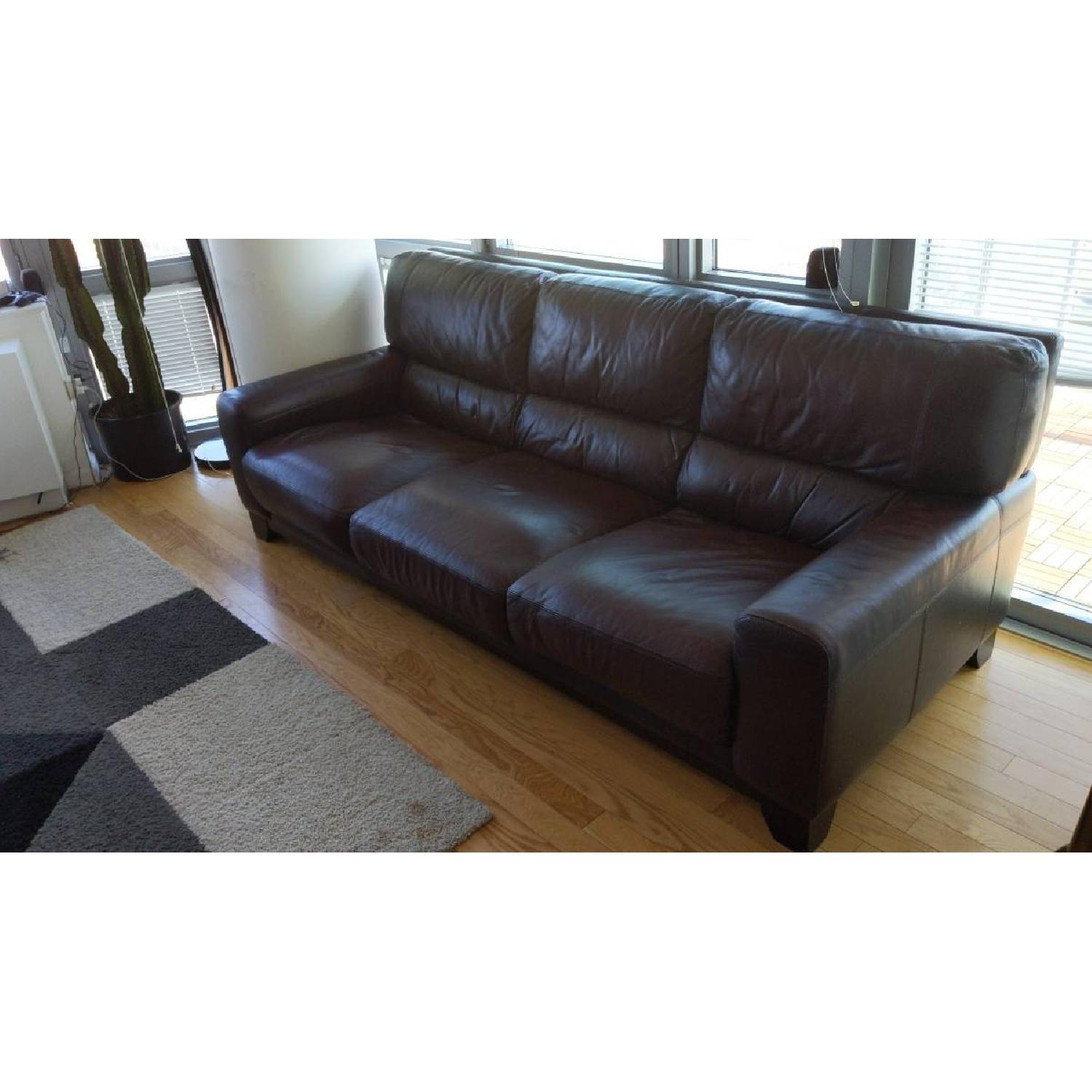 Macy's Brown Leather 3 Seater Sofa AptDeco