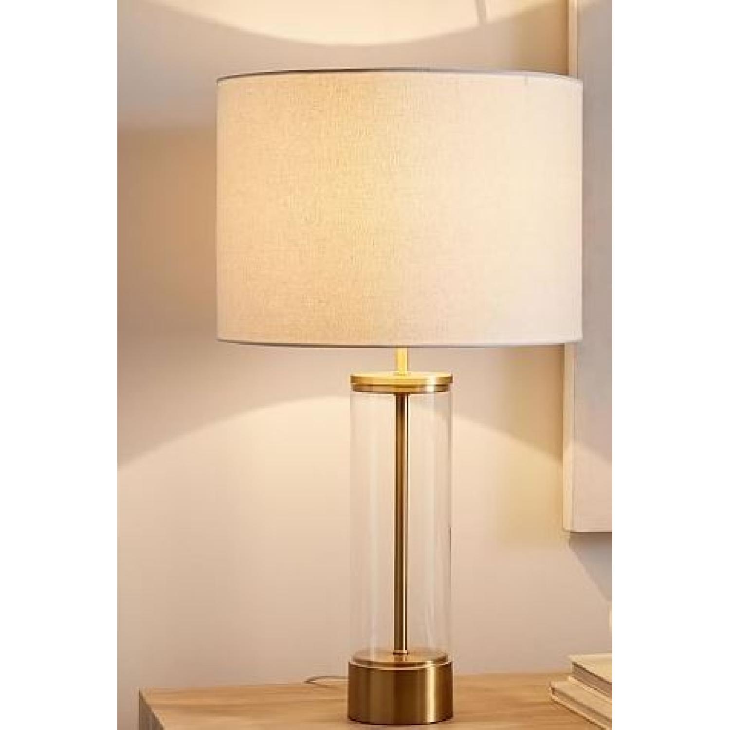 West Elm Acrylic Column Table Lamp in Antique Brass - image-2