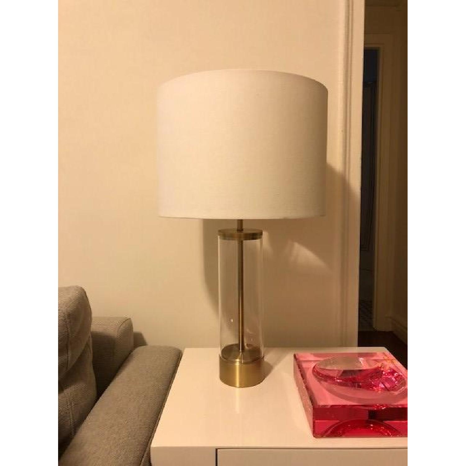 West Elm Acrylic Column Table Lamp in Antique Brass - image-3