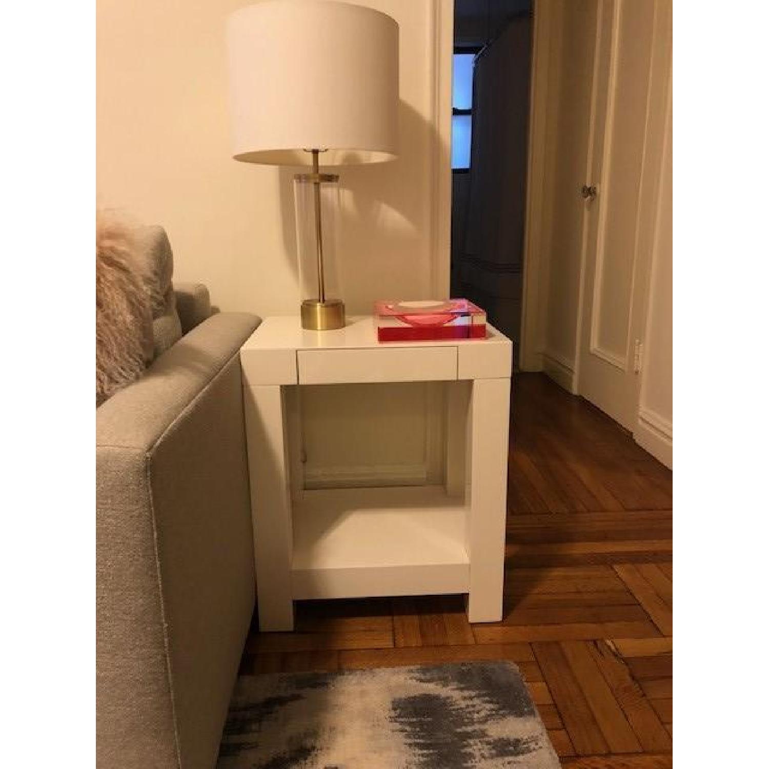 West Elm Acrylic Column Table Lamp in Antique Brass - image-4