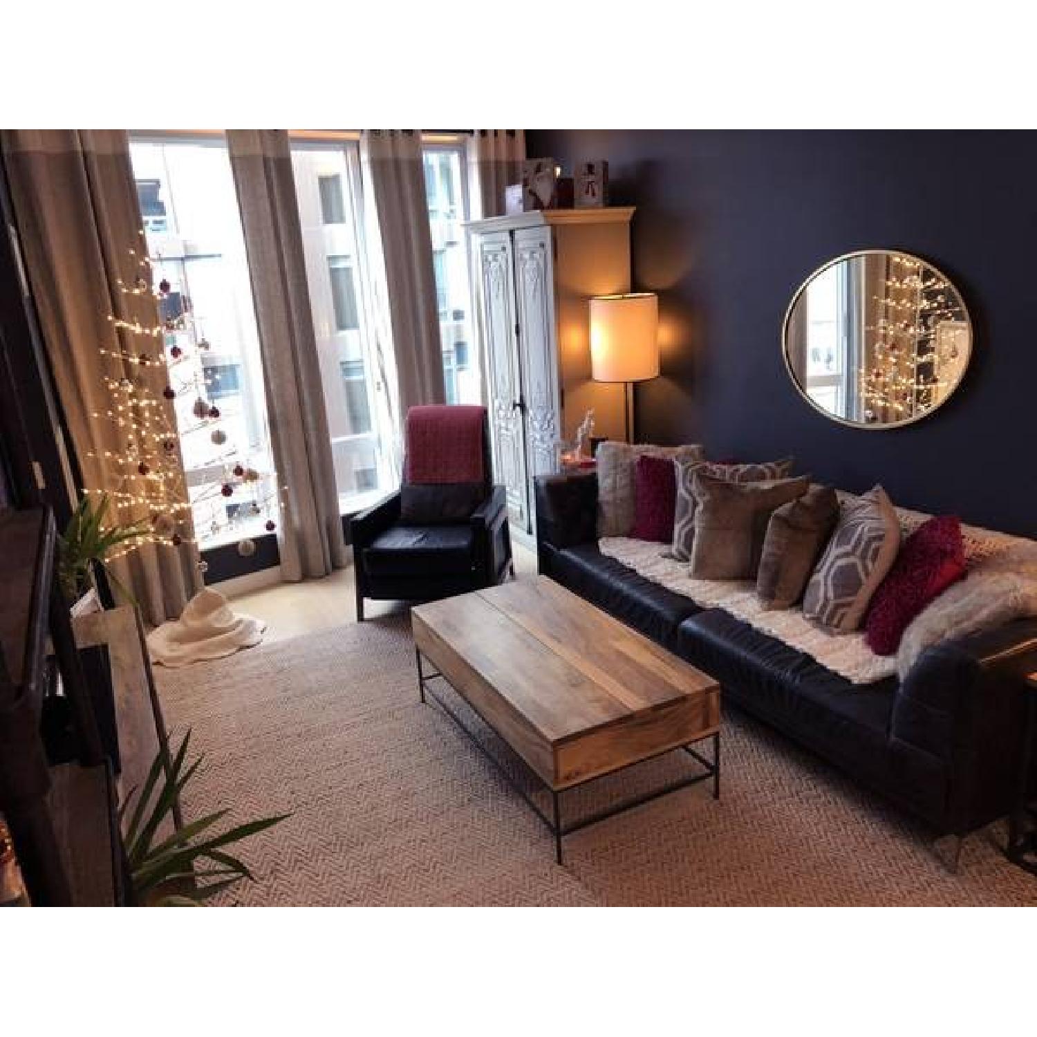 CB2 Savile Black Leather Tufted Extra Large Sofa - image-1