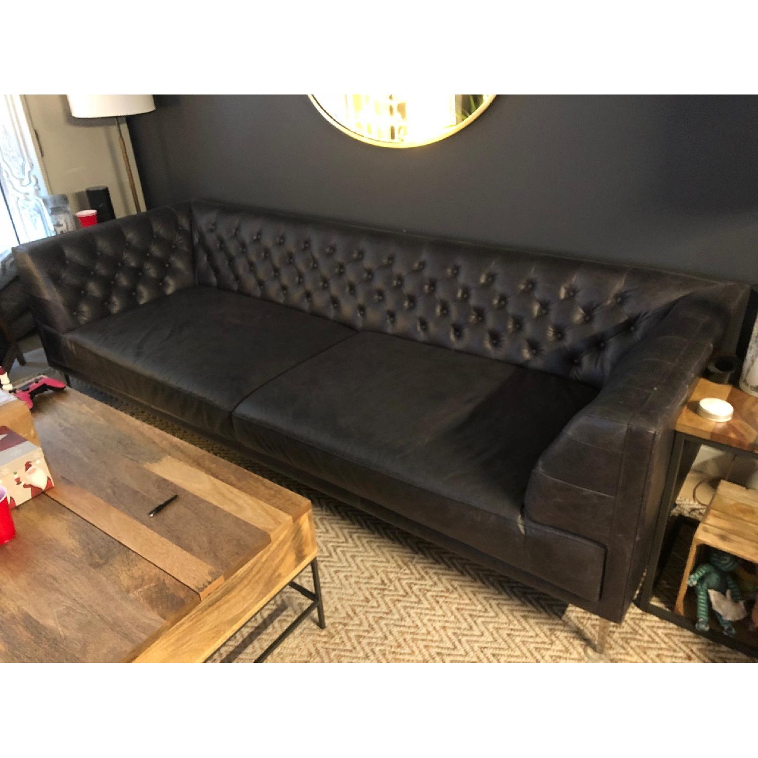 CB2 Savile Black Leather Tufted Extra Large Sofa - image-2