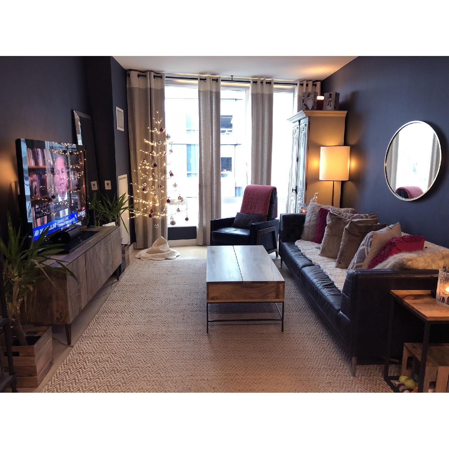 CB2 Savile Black Leather Tufted Extra Large Sofa - image-3