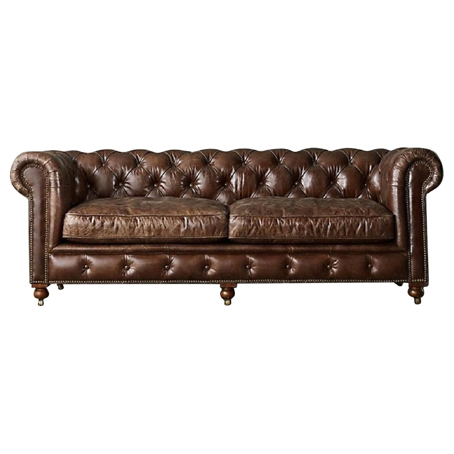 Restoration Hardware Luxe Leather Kensington Sofa AptDeco