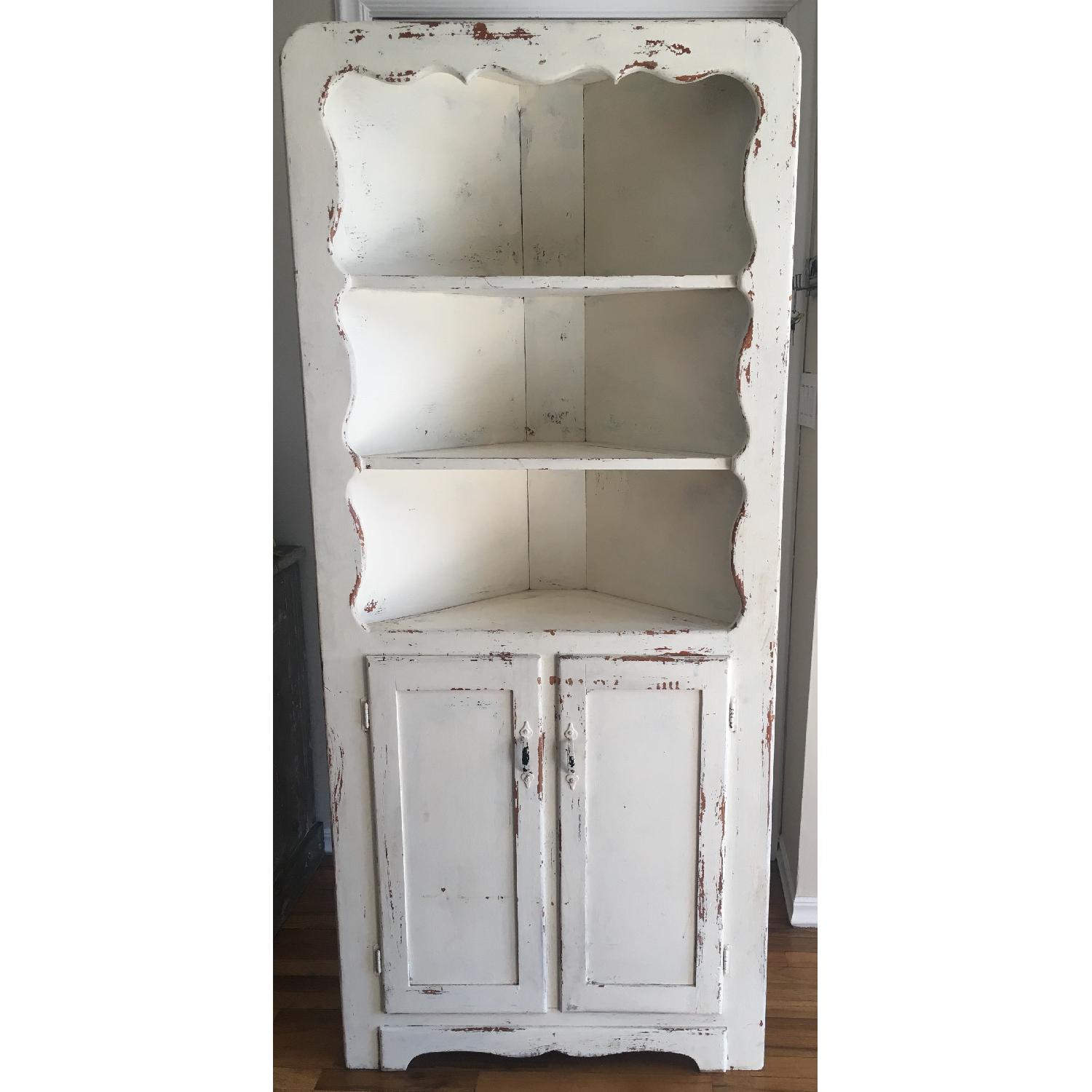 Distressed White Corner Cabinet - image-1