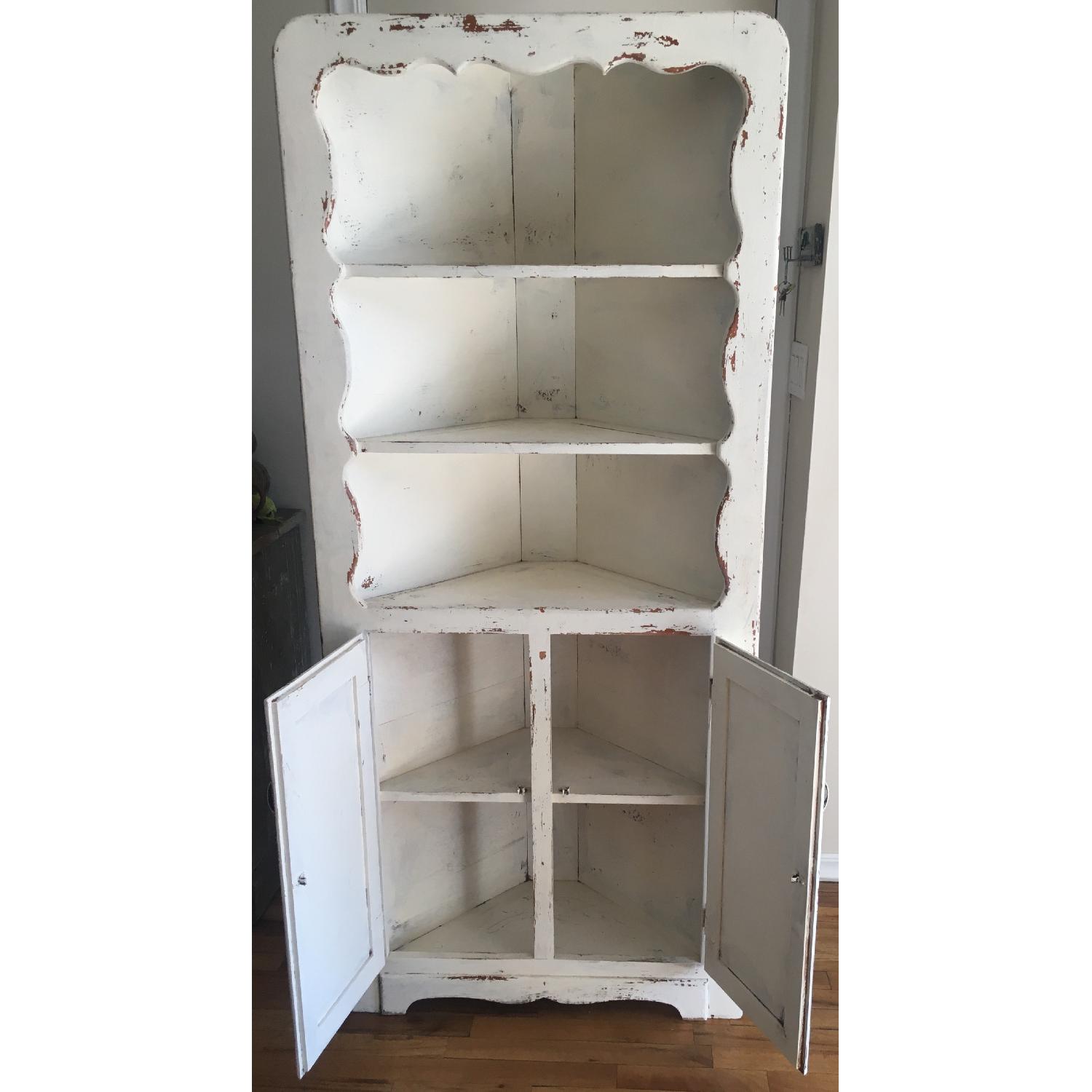 Distressed White Corner Cabinet - image-2