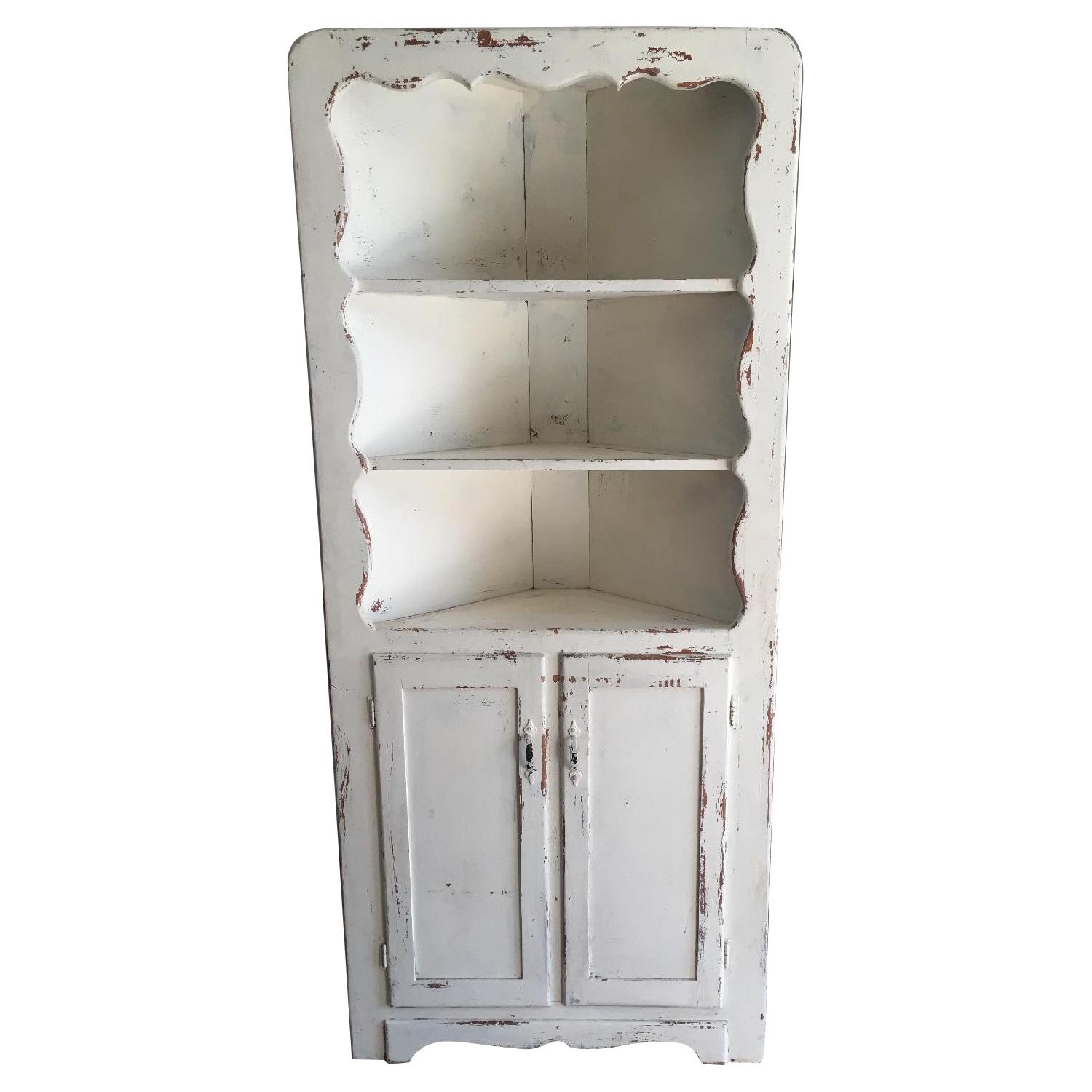 Distressed White Corner Cabinet - image-0