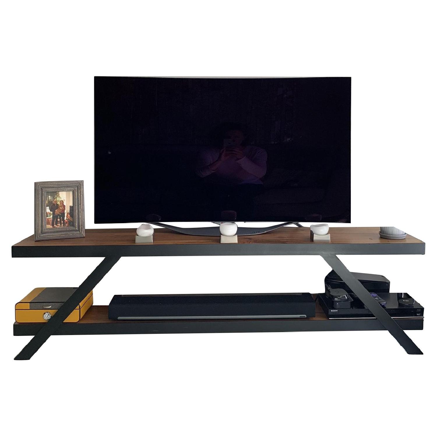 Crate & Barrel Dark Wood & Black Metal Media Console/Bench AptDeco