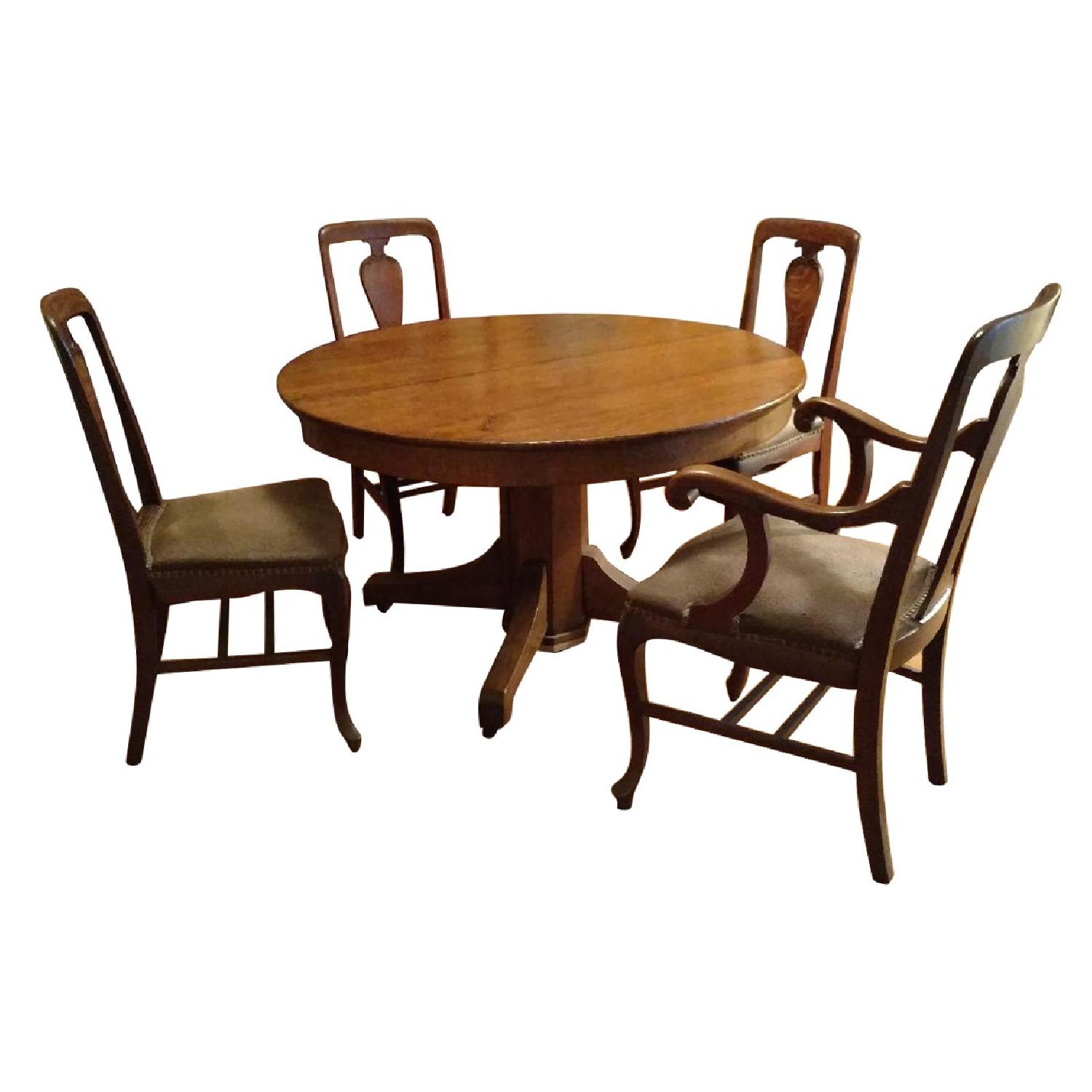 Antique Early 20th Century Oak Dining Table w/ 4 Chairs - AptDeco