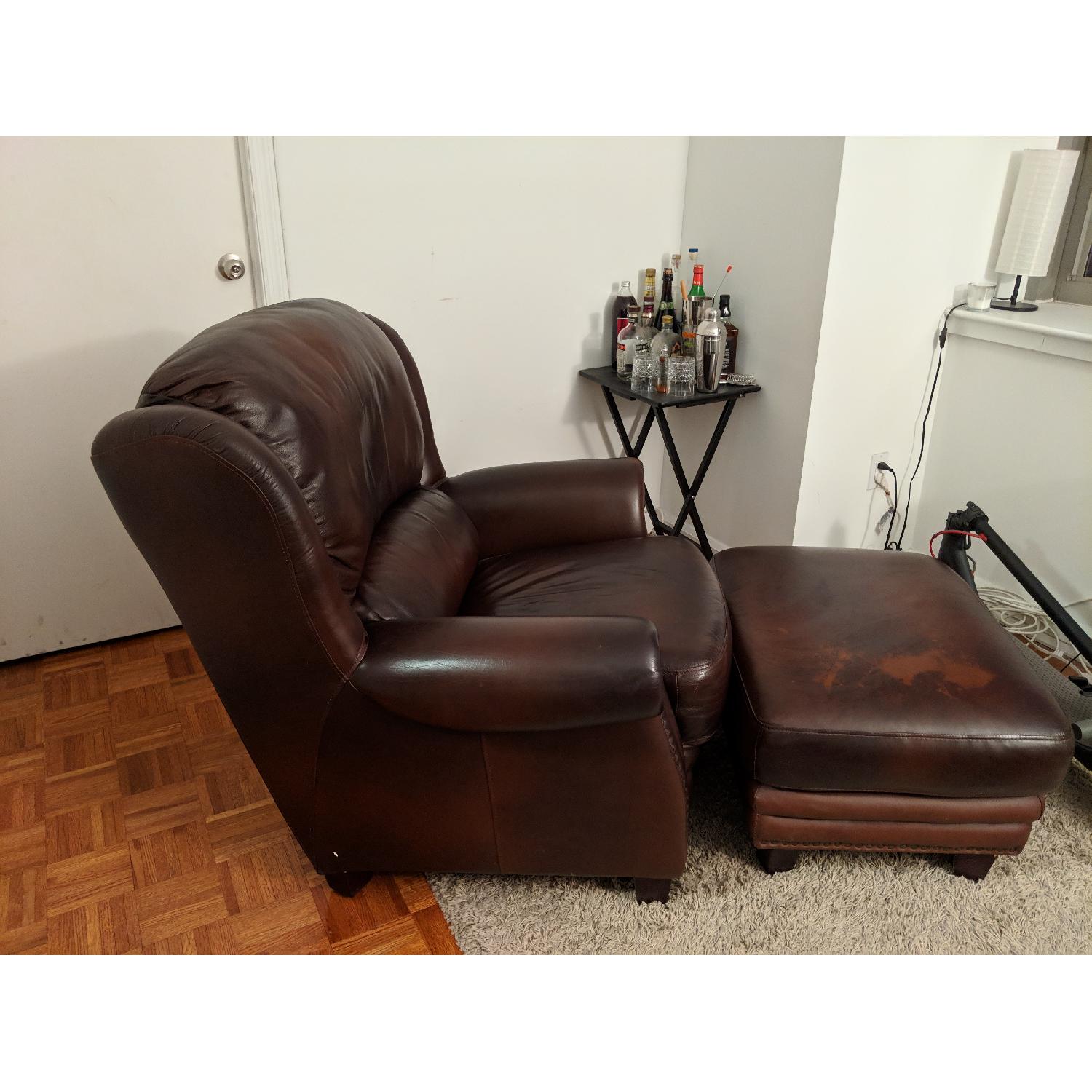 Leather Armchair & Matching Ottoman - image-2