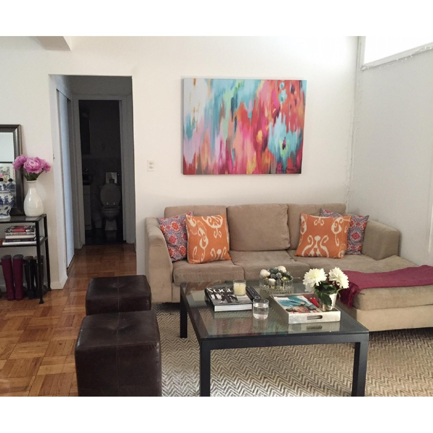 Pottery Barn Sullivan Leather Cube Ottomans - image-1