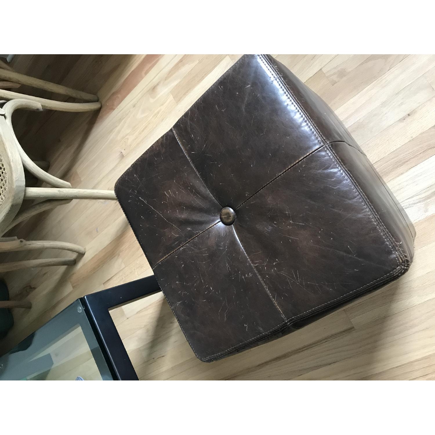 Pottery Barn Sullivan Leather Cube Ottomans - image-5