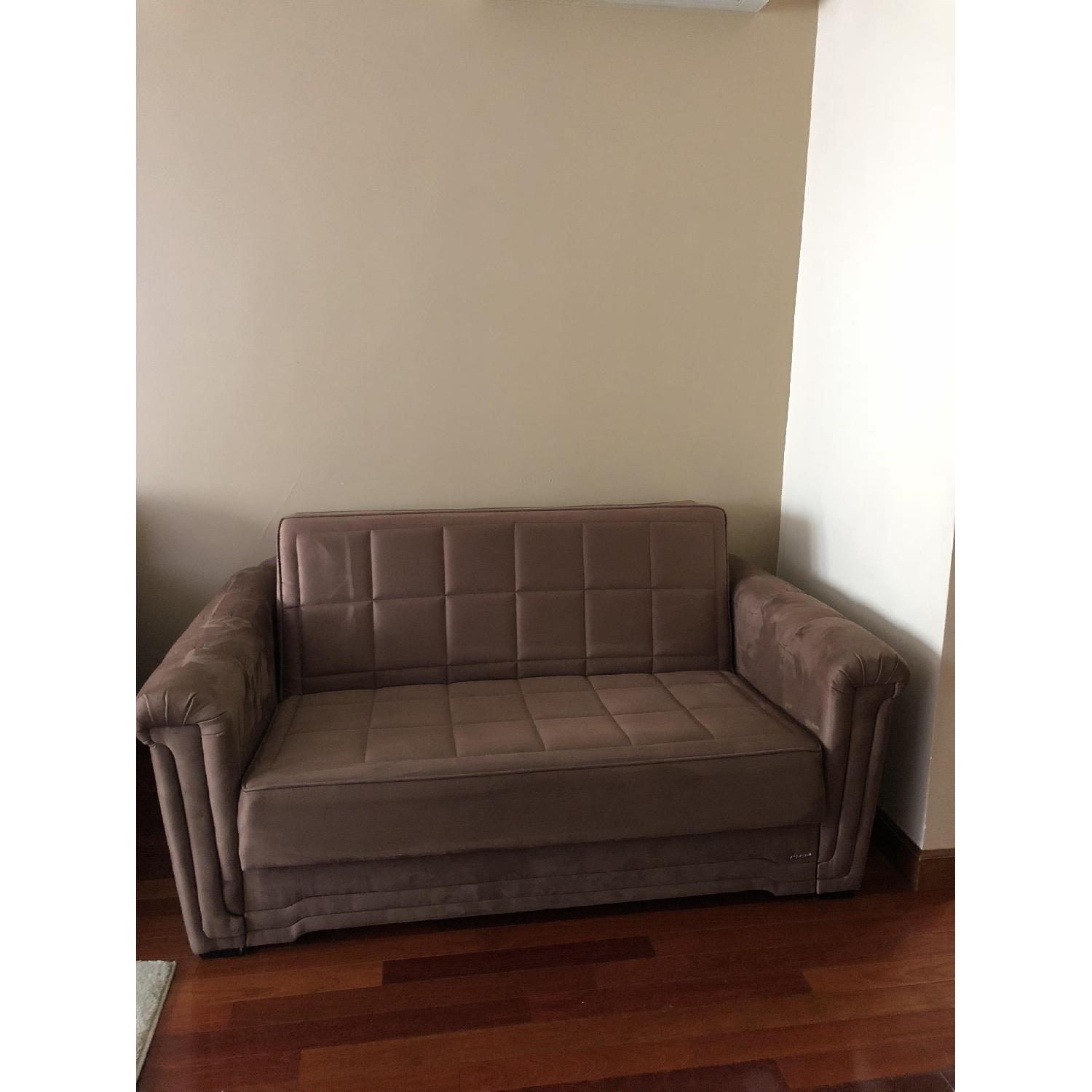 Istikbal Truffle Microfiber Sleeper Loveseat - image-1