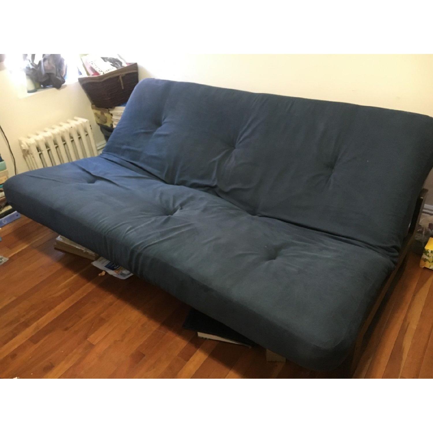 Navy Blue Futon w/ Wooden Frame AptDeco