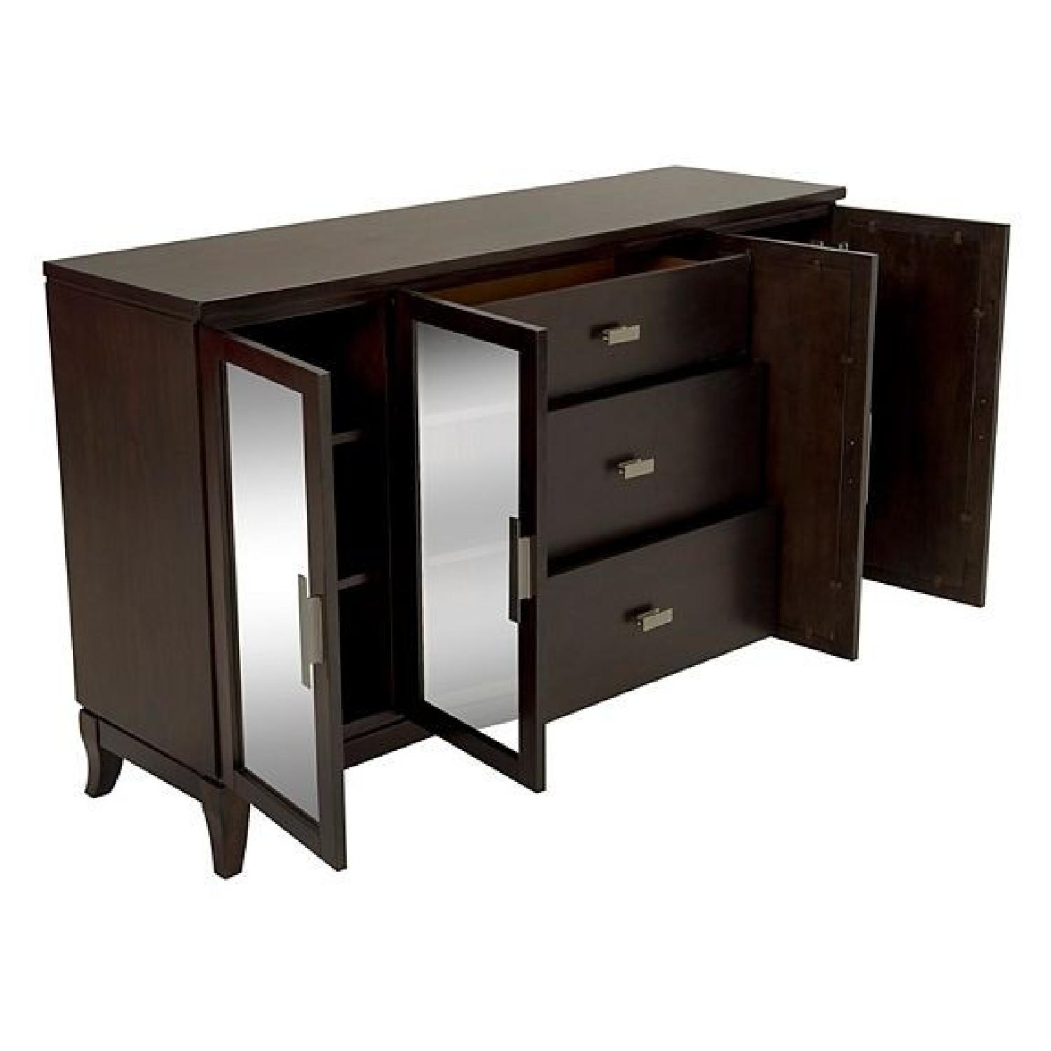 Raymour & Flanigan Mirrored Credenza w/ Shelving & Doors AptDeco