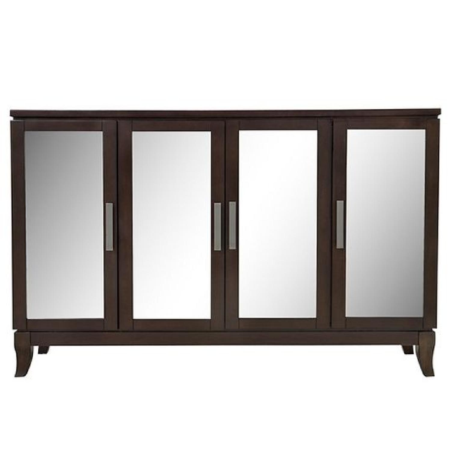 Raymour & Flanigan Mirrored Credenza w/ Shelving & Doors AptDeco