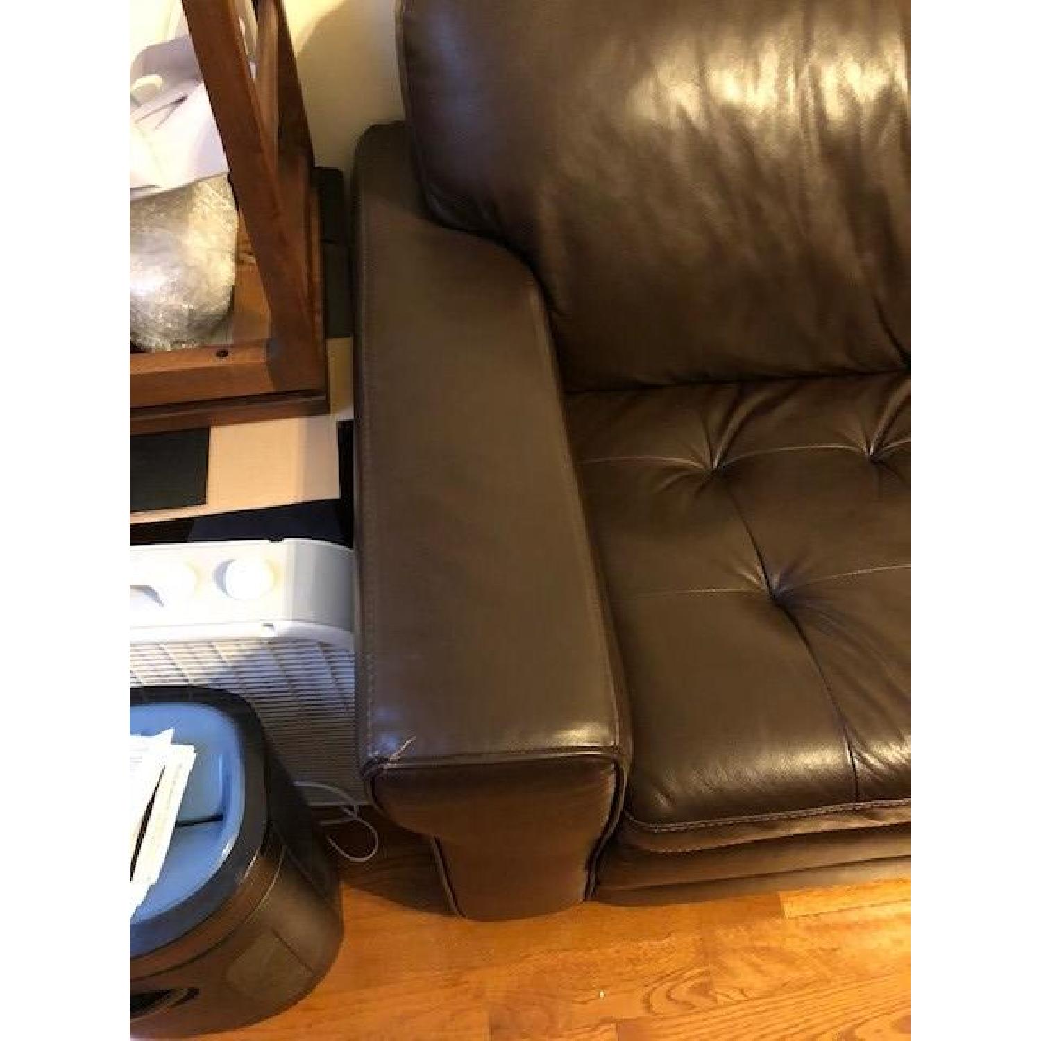 Havertys Galaxy Brown Leather Sofa + Chair & Ottoman - image-3