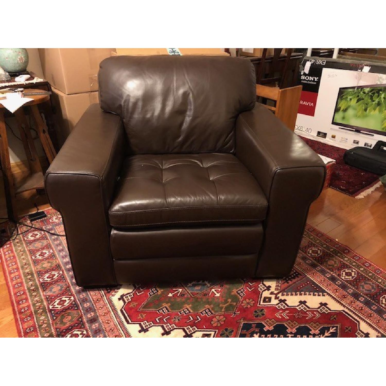 Havertys Galaxy Brown Leather Sofa + Chair & Ottoman - image-5
