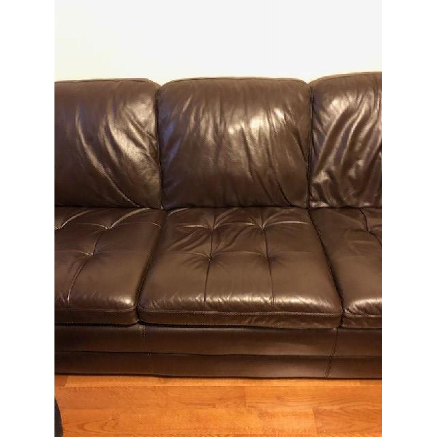 Havertys Galaxy Brown Leather Sofa + Chair & Ottoman - image-7
