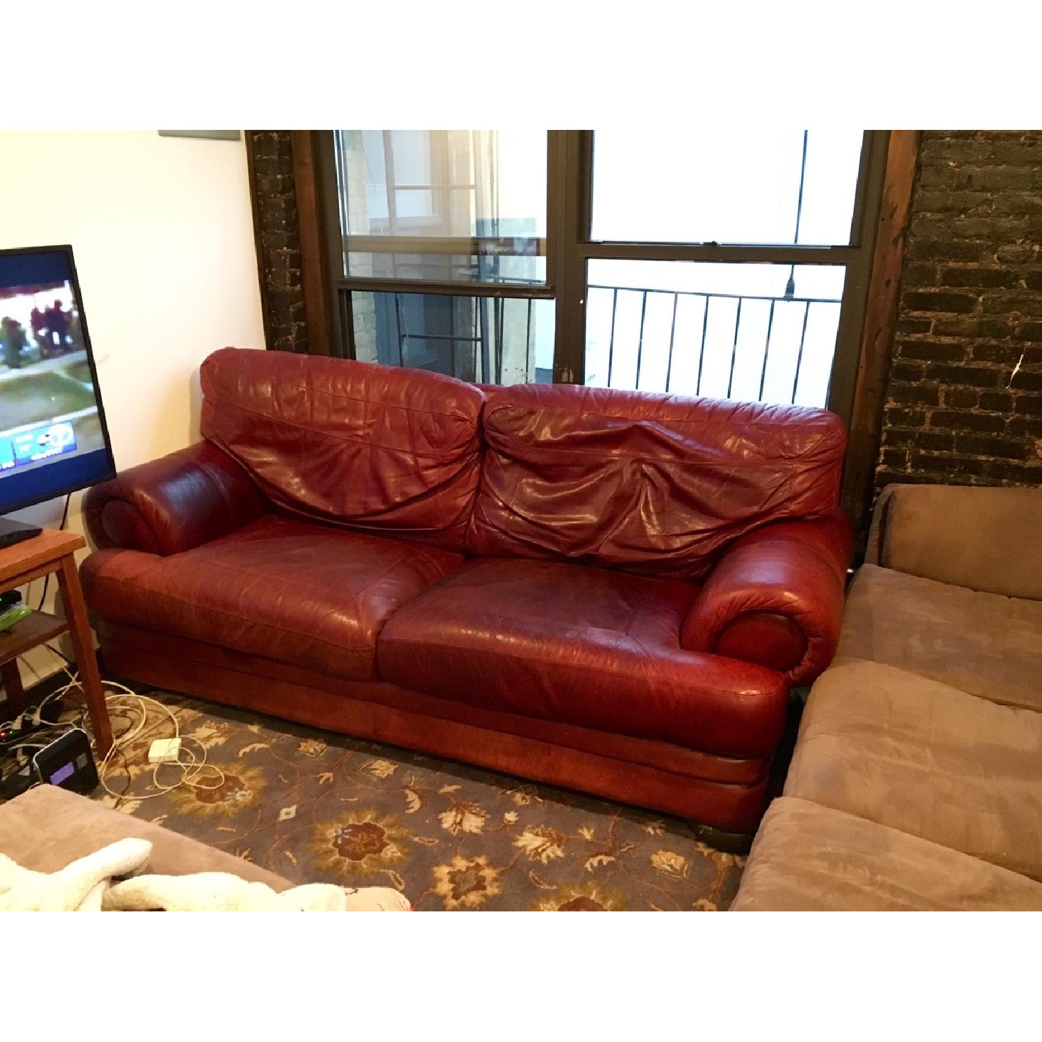 Maroon Leather Couch - image-2