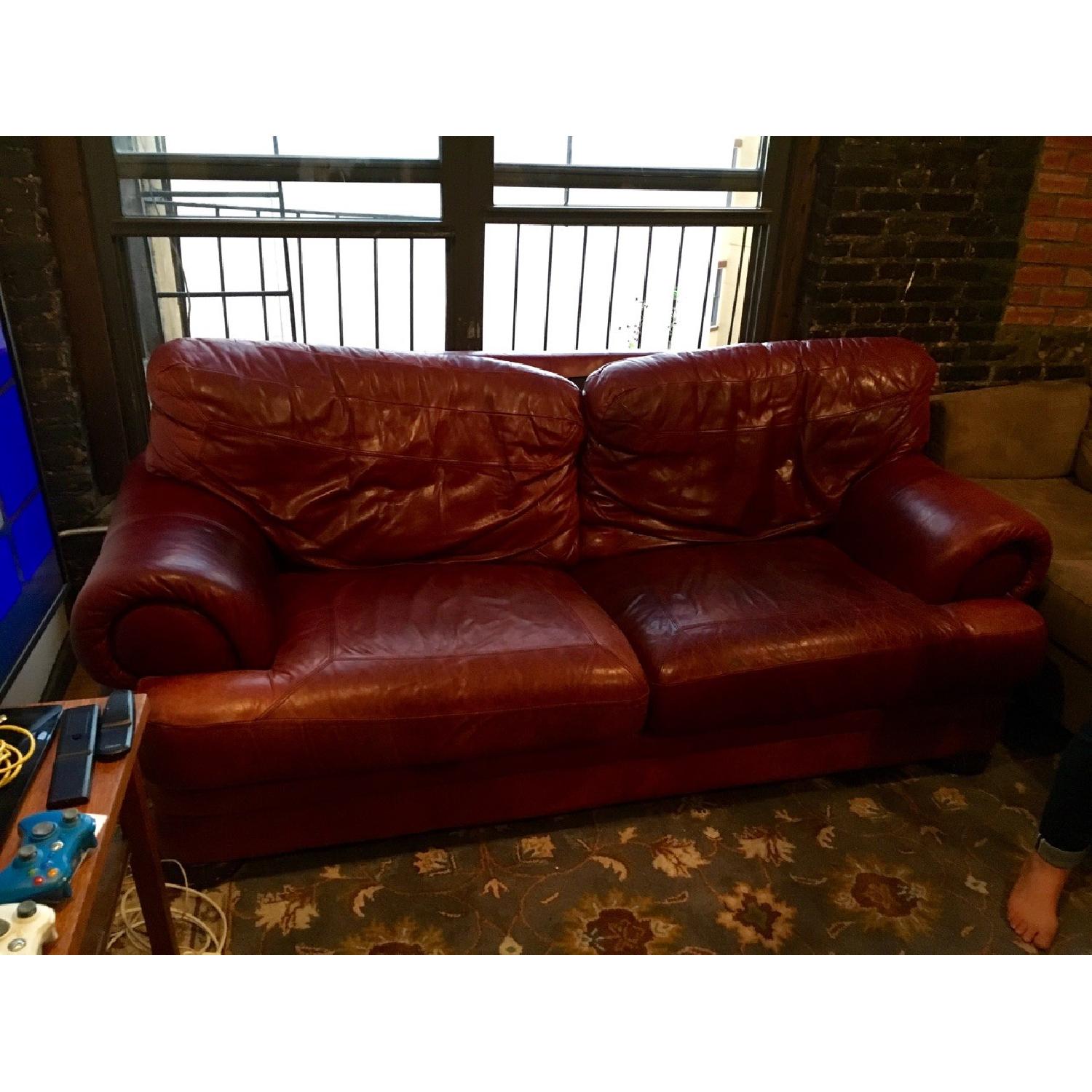 Maroon Leather Couch - image-3