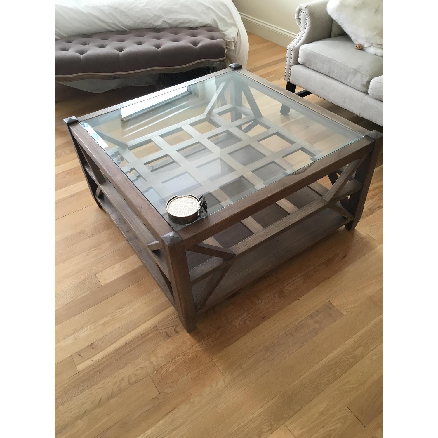 Arhaus Glass Top Wood Coffee Table - image-1