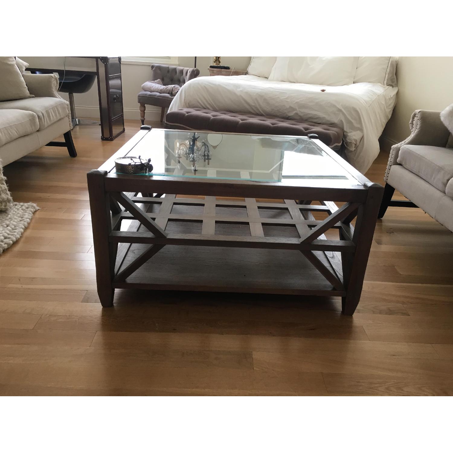 Arhaus Glass Top Wood Coffee Table - image-2