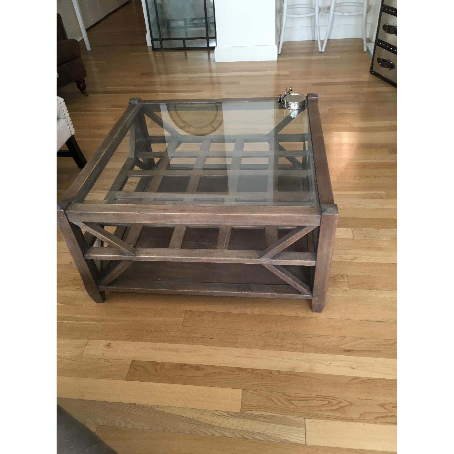 Arhaus Glass Top Wood Coffee Table - image-3