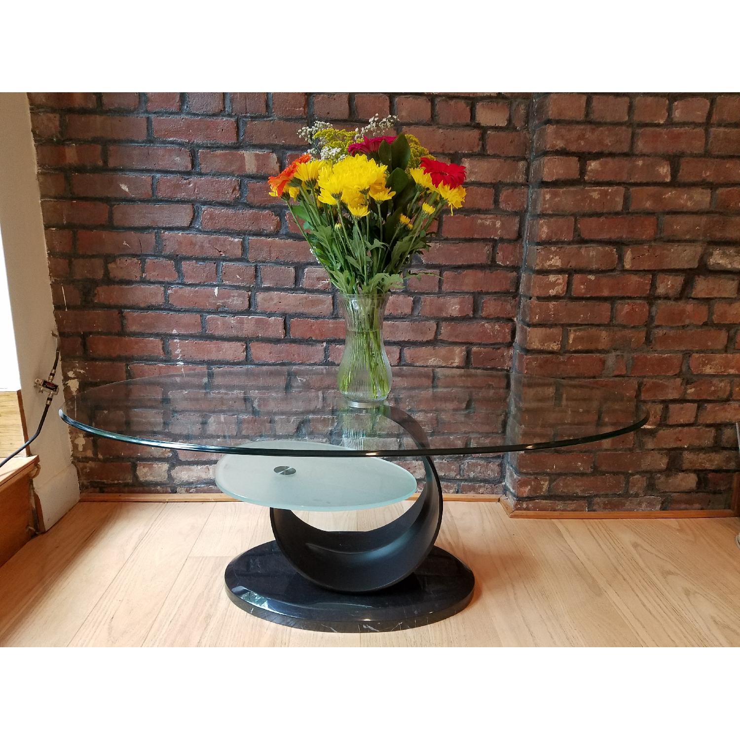 Marble Base/Glass Top Coffee Table - image-1
