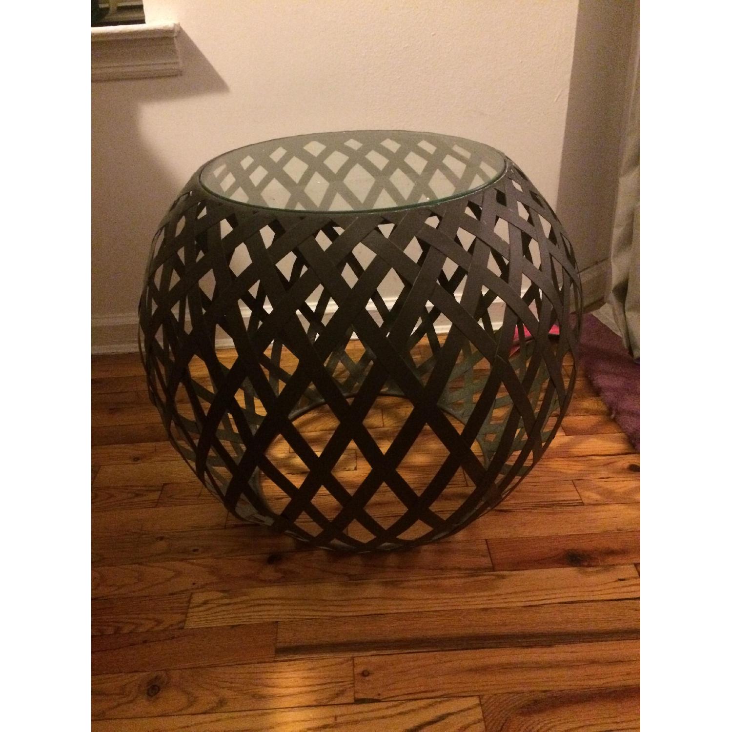 Round Metal Glass Top Accent Table - image-1