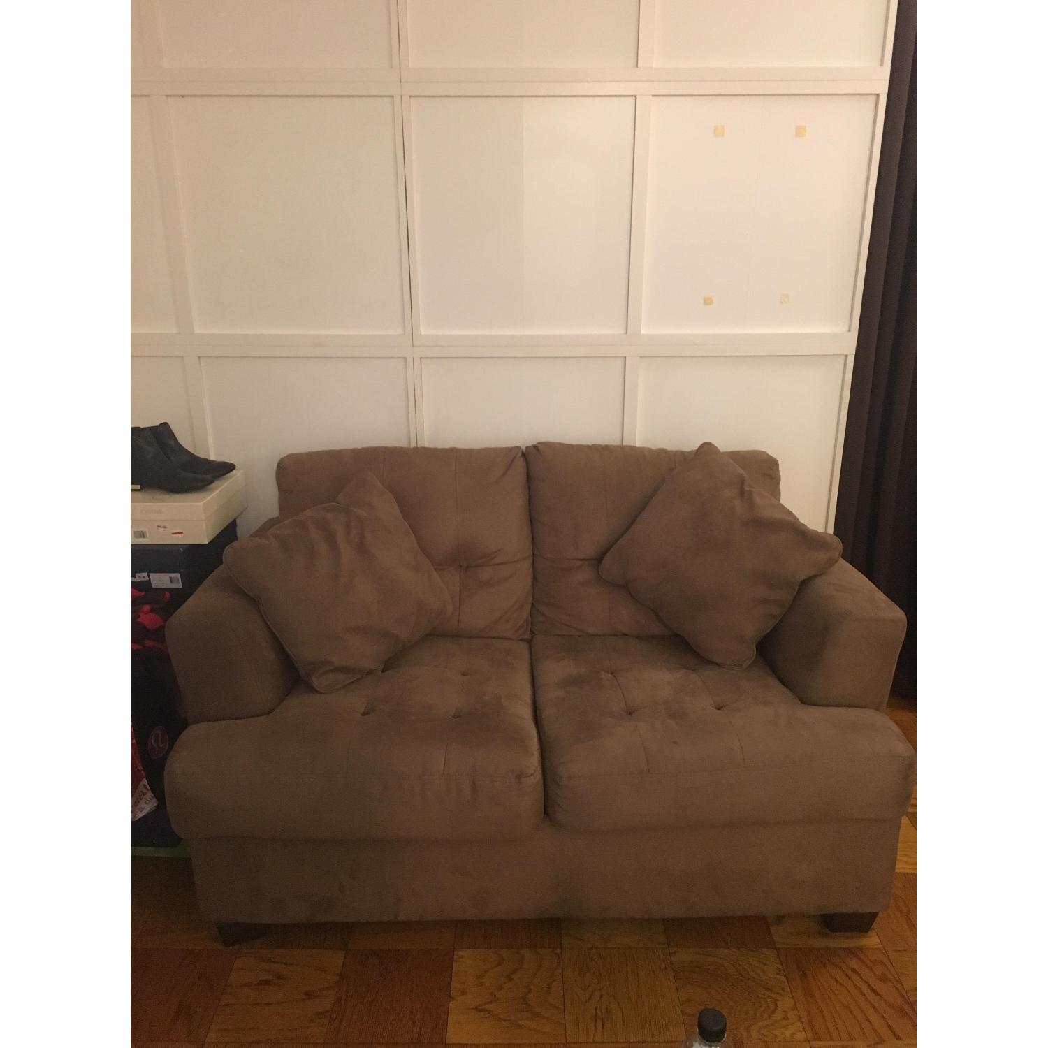 Ashley's Tan Tufted Sofa + Loveseat - image-2