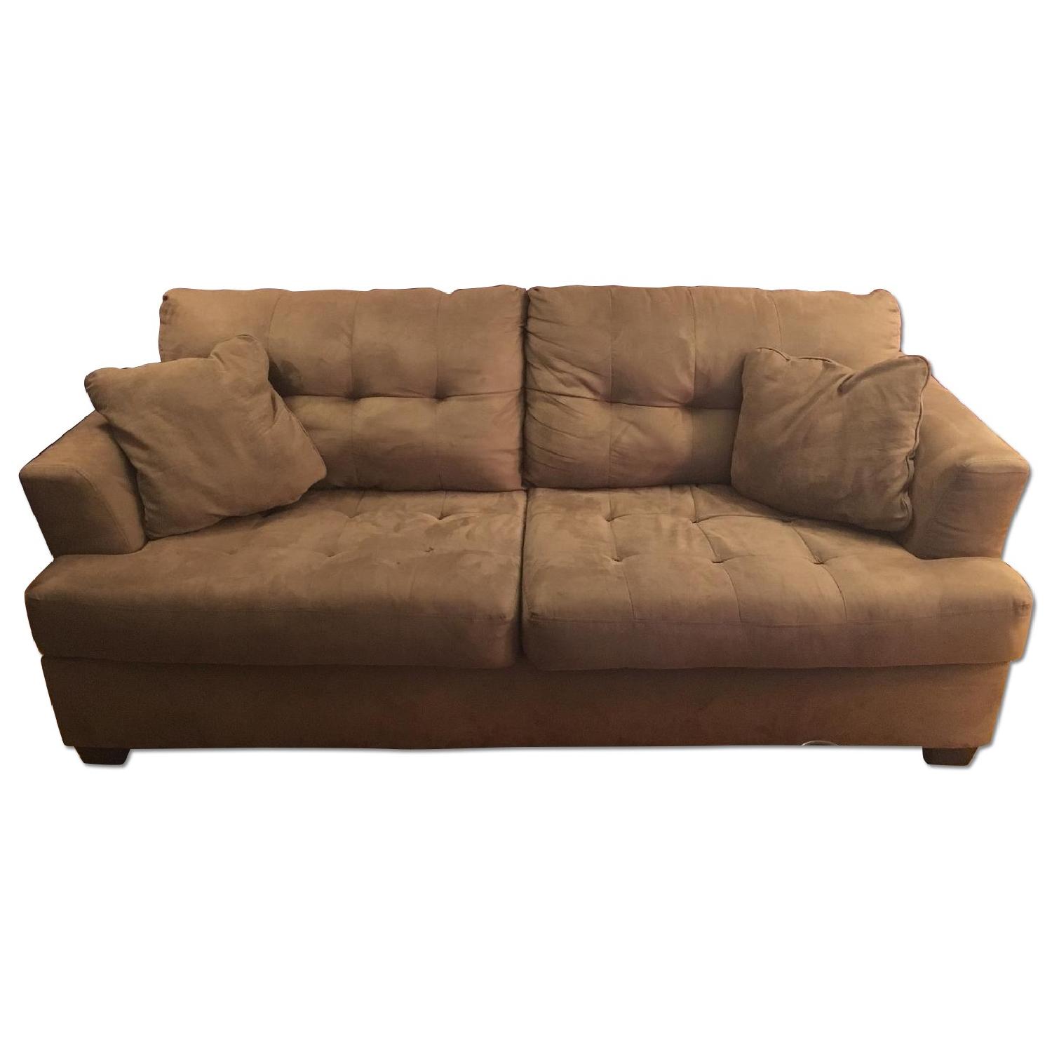 Ashley's Tan Tufted Sofa + Loveseat - image-0